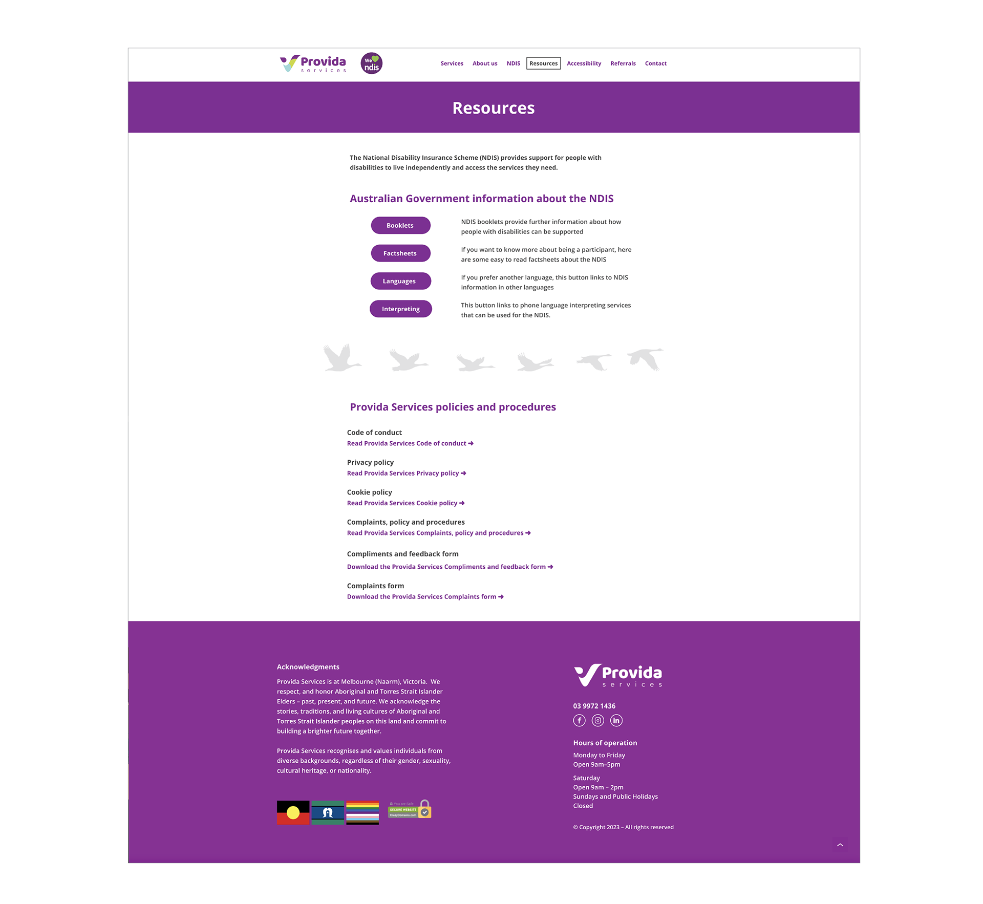 Provida Services Website, Resources page, designed by Anderssen Creative.