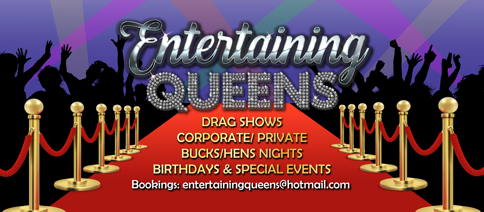 Digital Illustrated typographic logo for Entertaining Queens, social media advertisement, by Anderssen Creative.