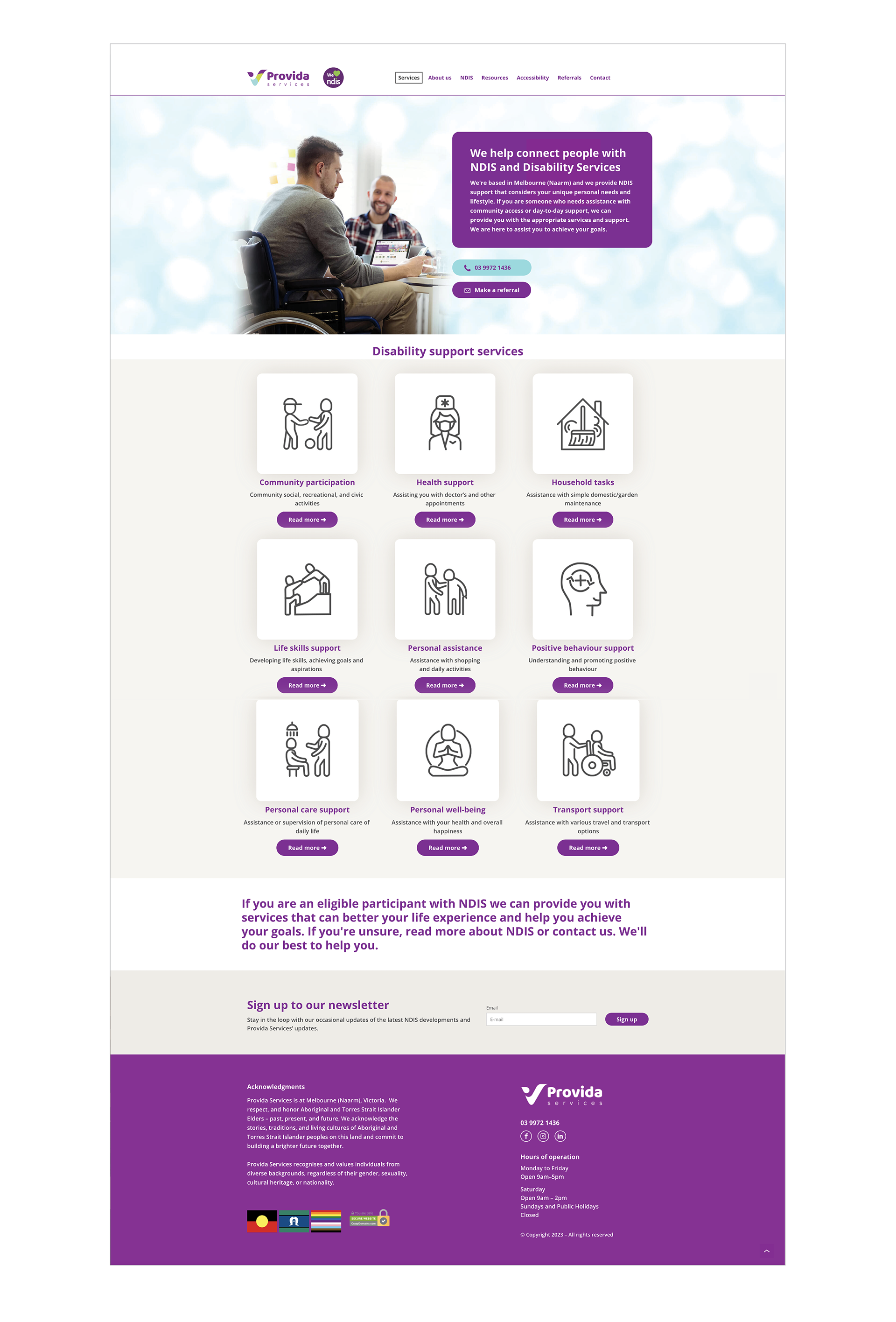 Provida Services Website, Home page, designed by Anderssen Creative.
