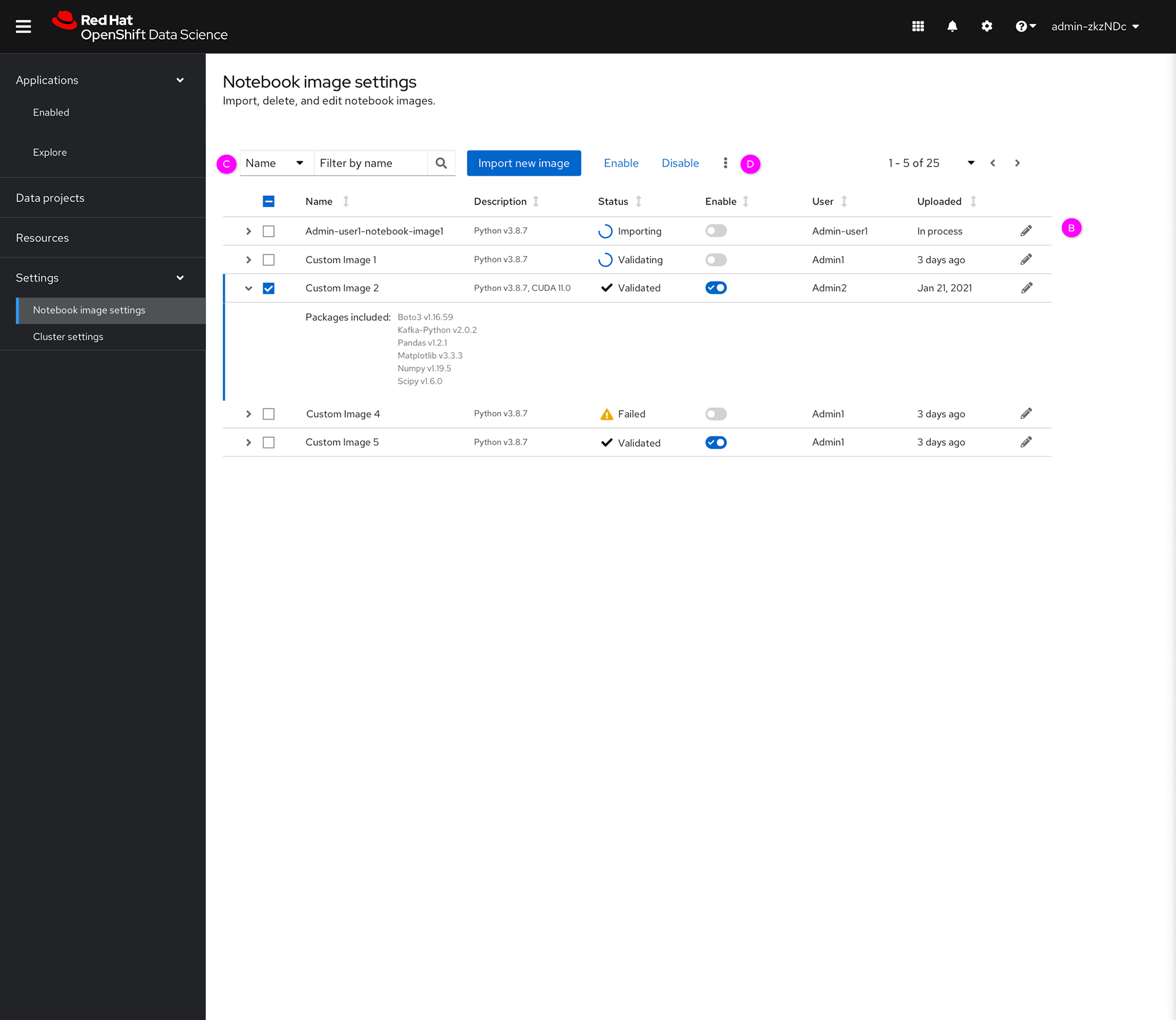 Notebook image settings