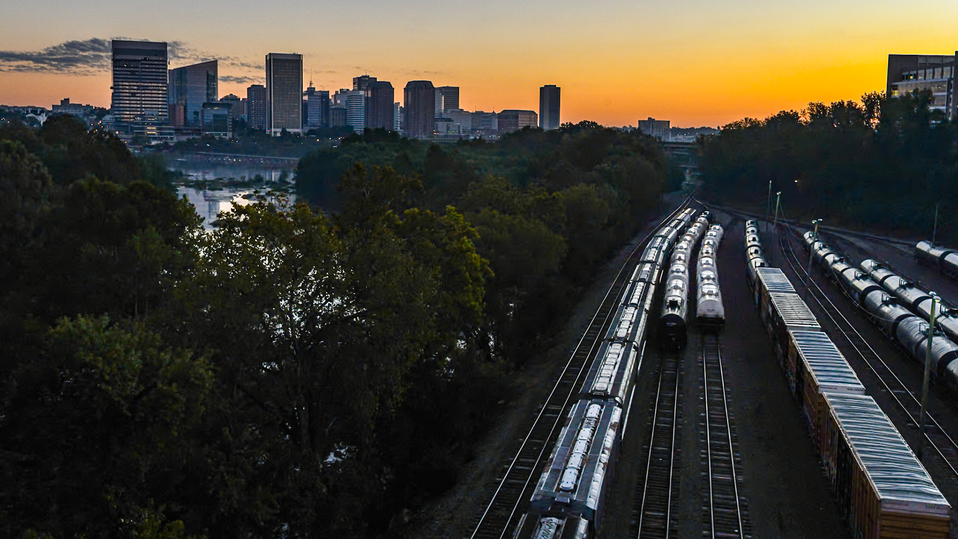 Richmond cityscape and train yard