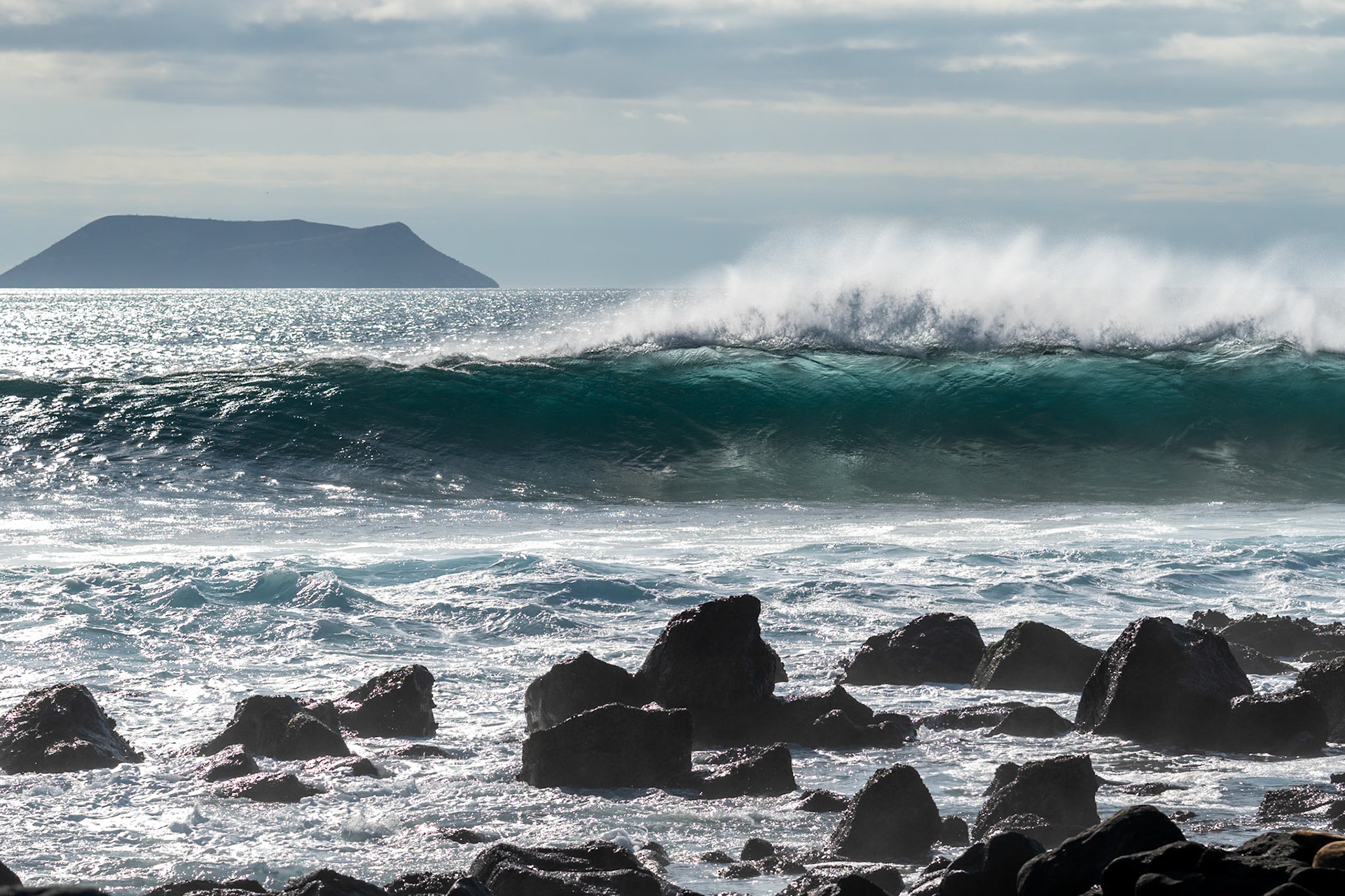 island, wave, and rocks