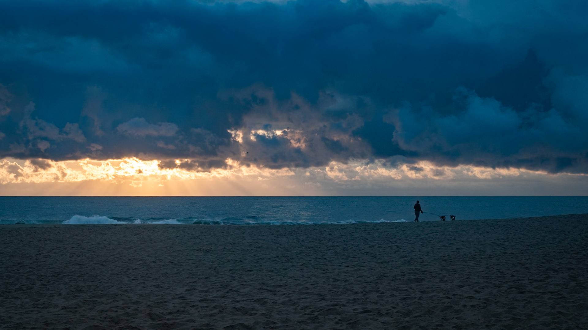 walking at sunrise with overcast skies