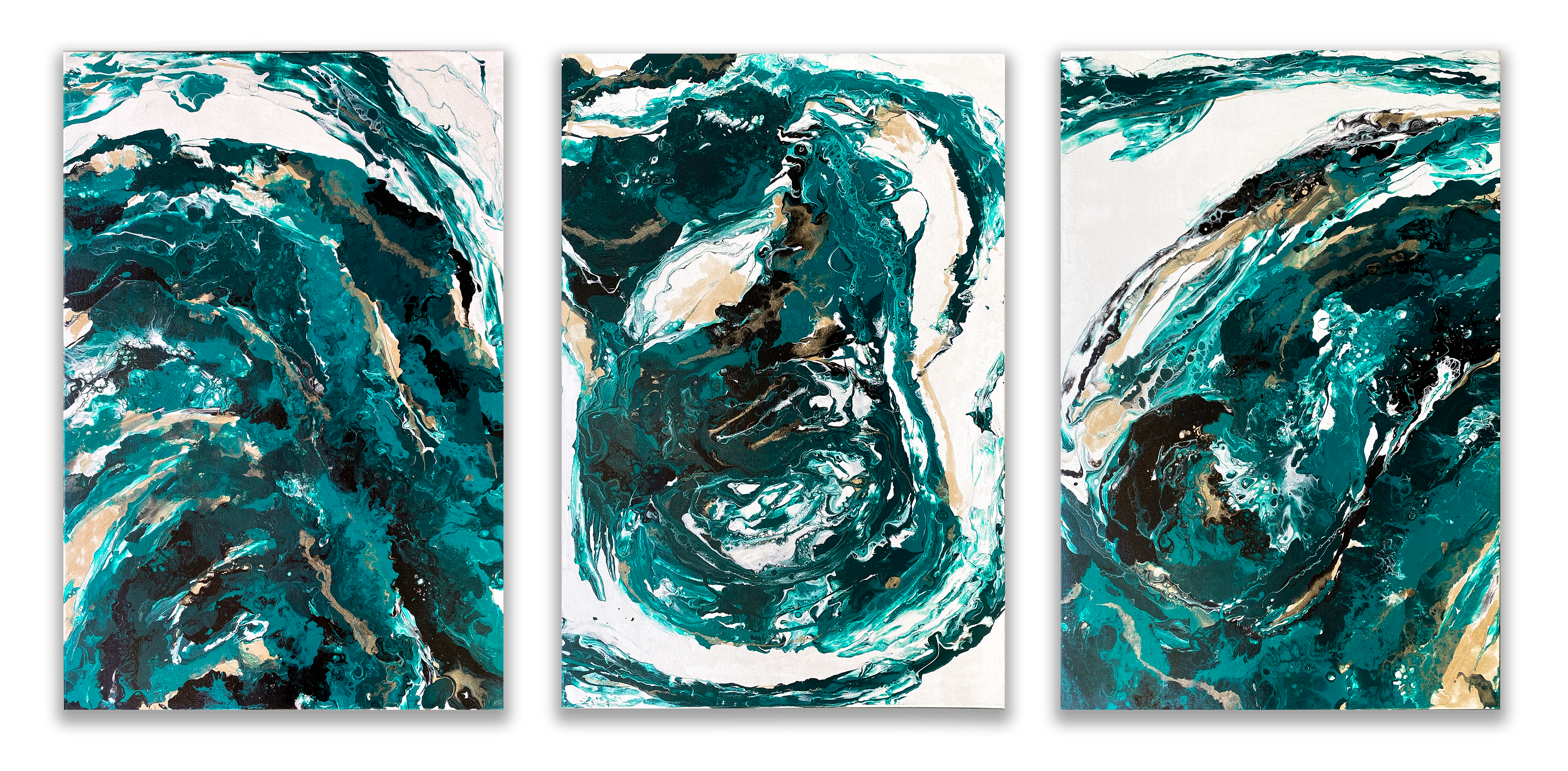 Acrylic Pour Triptych. Acrylic on canvas. 2021.