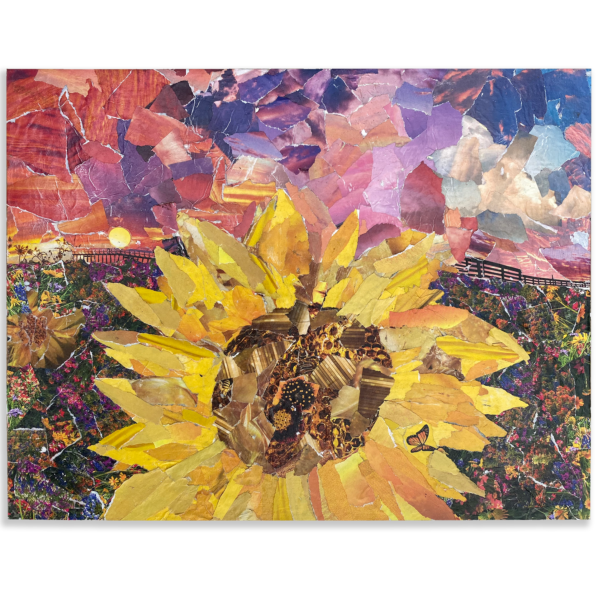 Sunflower Sunset. Mixed Media Collage. 2018.