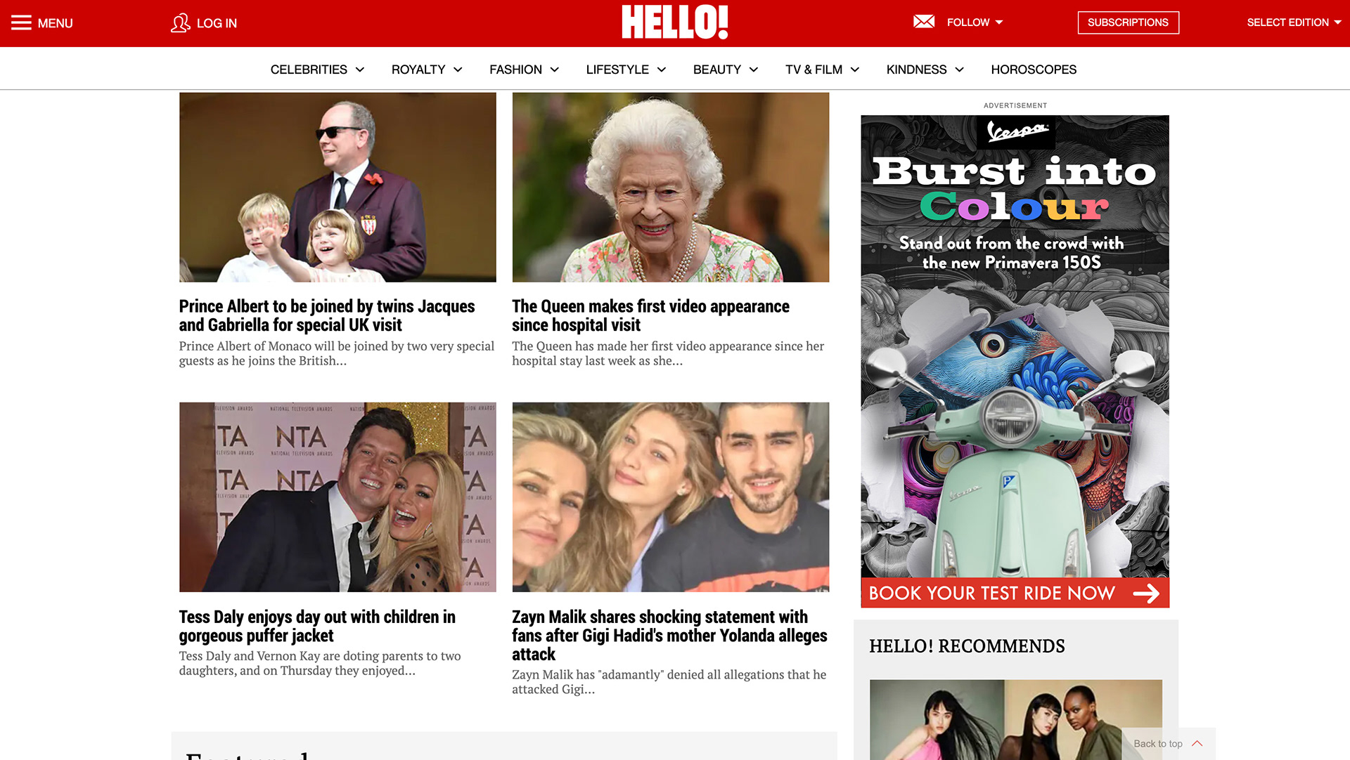 Web Banner on entertainment website ‘Hello!’