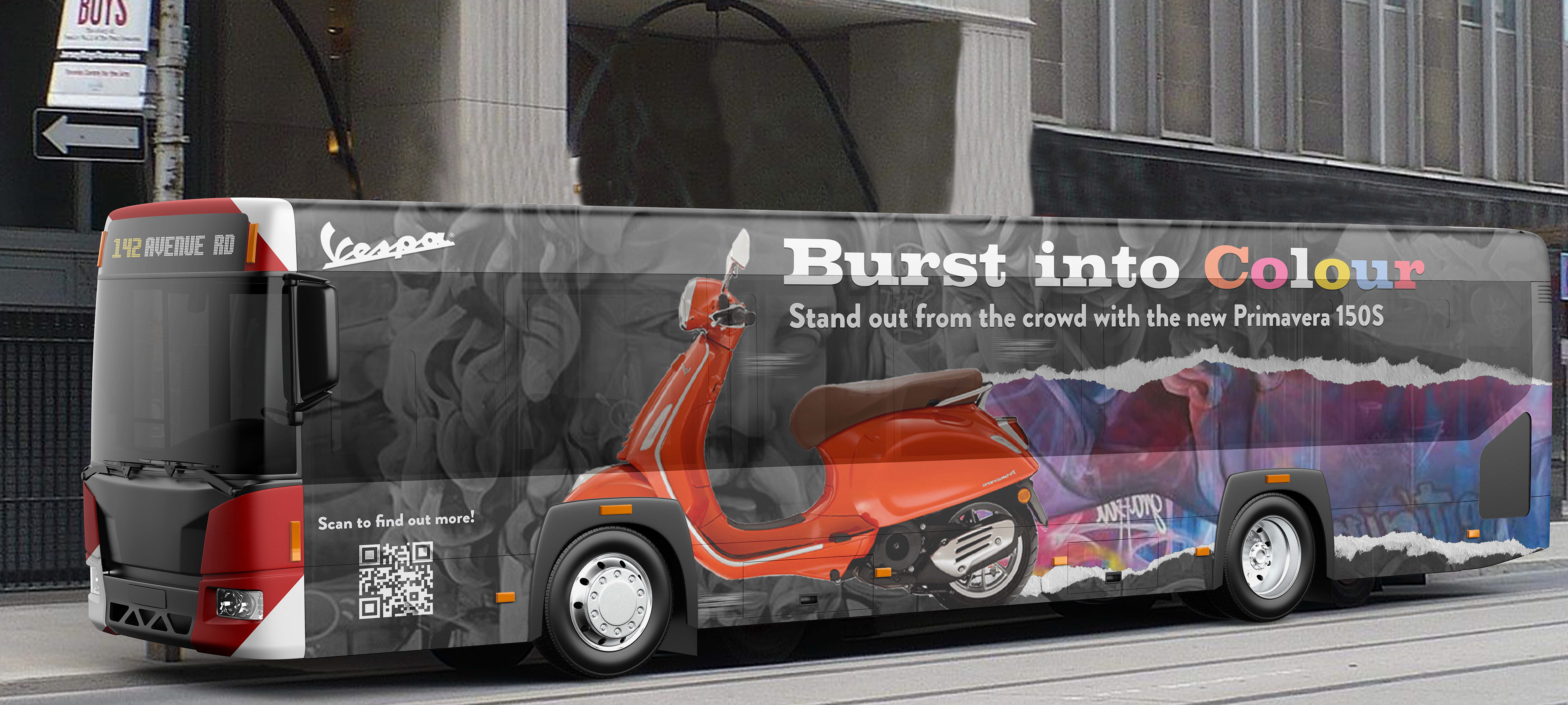 As the bus wrap ad, Vespa could appeal to people who are stuck in their own boring vehicles and help see themselves in a Vespa.