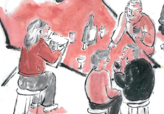 Sketching Next To Elderly Patrons