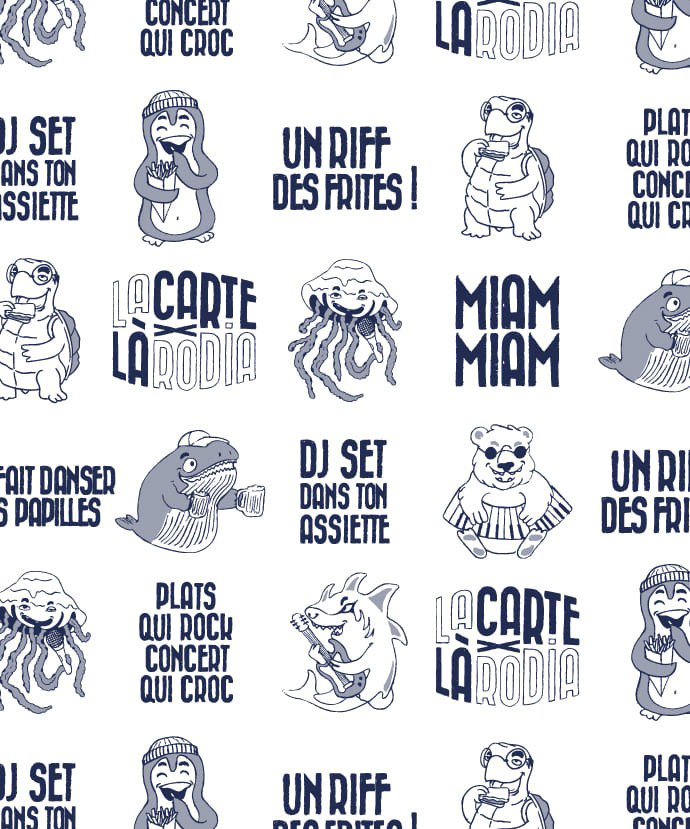 Motif slogan et personnage - bichromie
