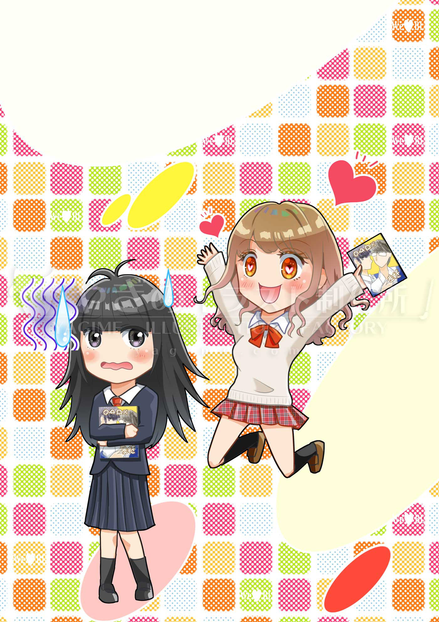 ミニキャラの女子高生2人のイラスト