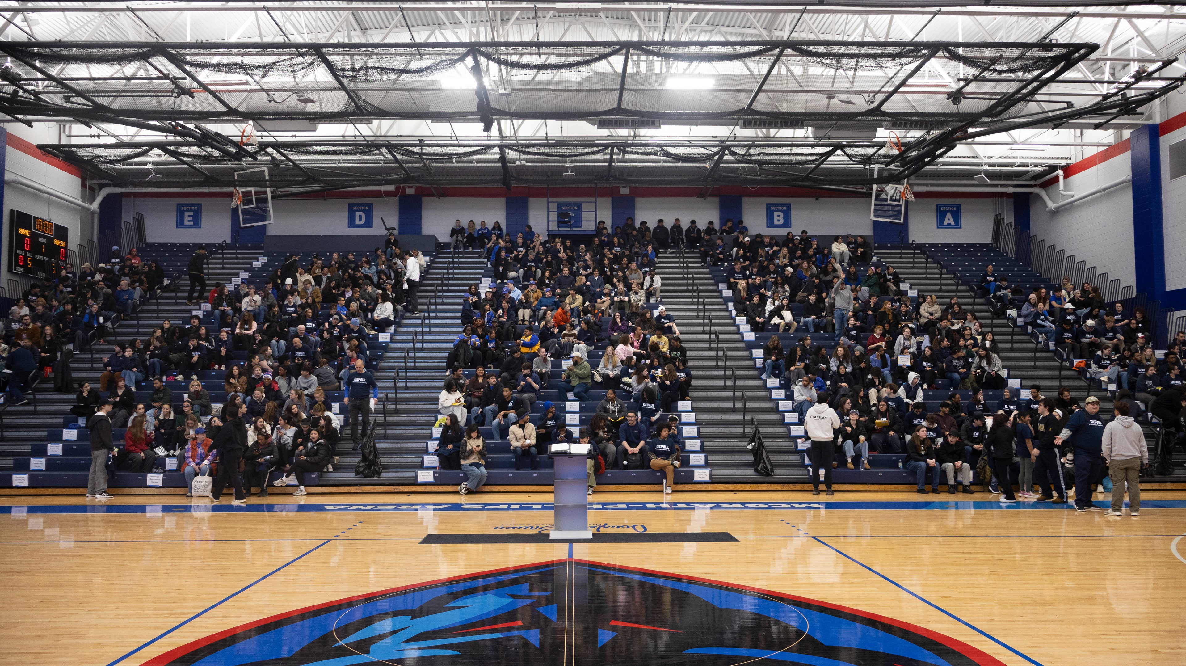 Students gather in the Sullivan Athletic Center before embarking to volunteer sites on Saturday, May 2, 2026. Over 600 DePaul community members participated in Vincentian Service Day this year, according to the event organizers.