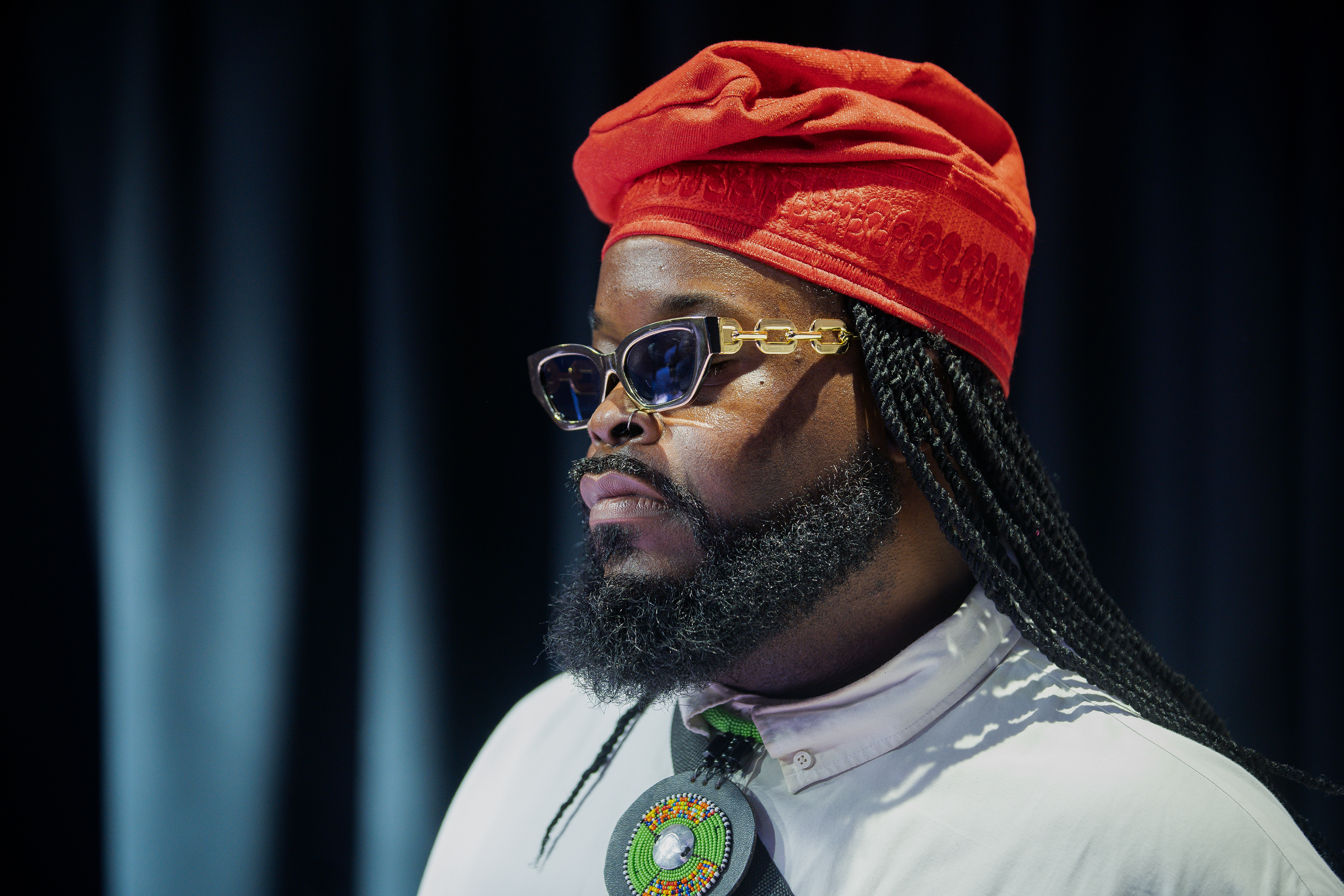 Singer, songwriter and vocal arranger Manasseh at Chicago Public Media’s studio at Navy Pier on Thursday Aug. 13, 2026. Manasseh’s new album, “R&B[eyond],” is a tribute to his younger self. | Kieran Stover/Sun-Times