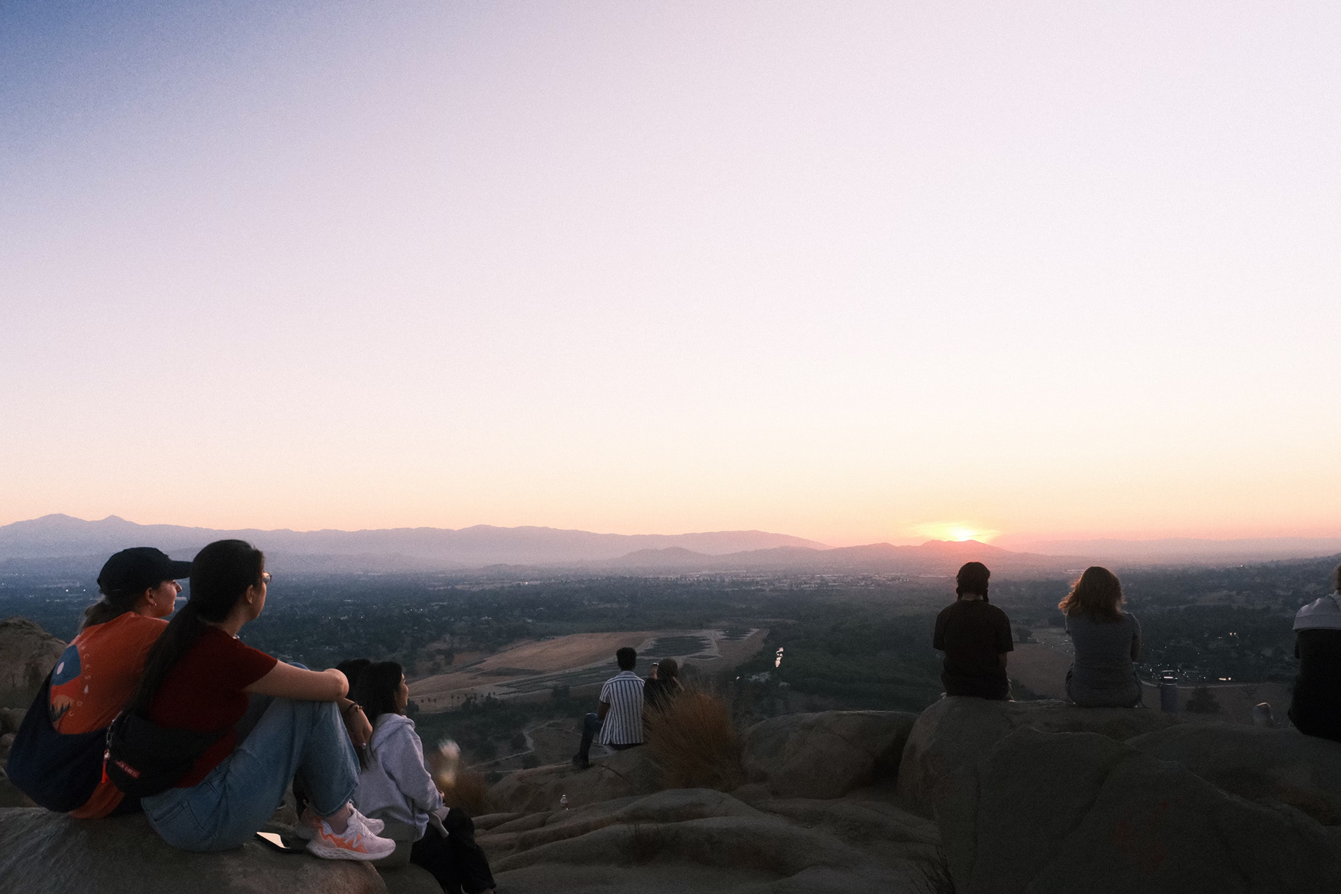 Students watching the sunset at the top of Mt. Rubidoux