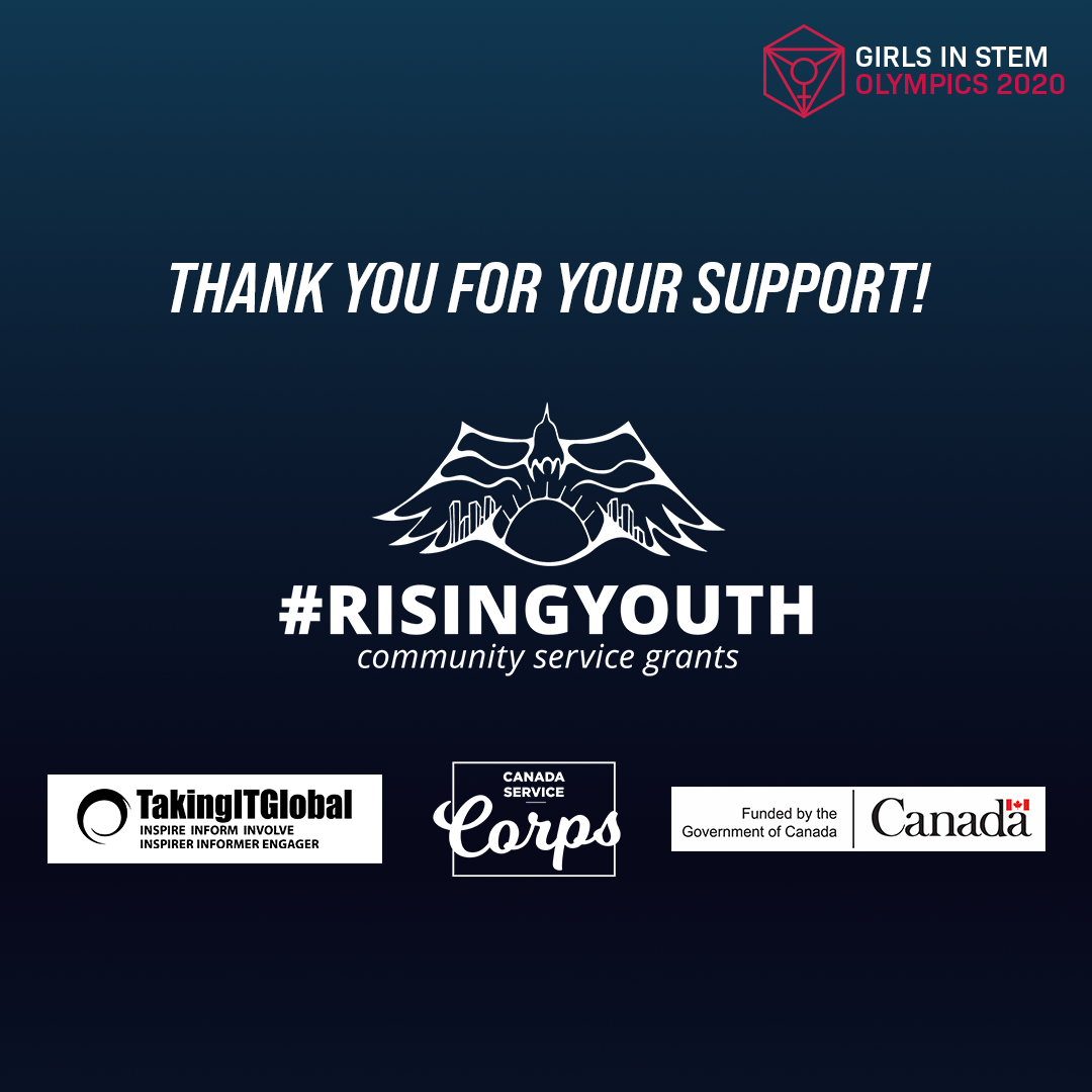 Sponsor graphic thanking for their support. Logos courtesy of RisingYouth grant, TakingitGlobal, Canada Service Corps, and the Government of Canada.