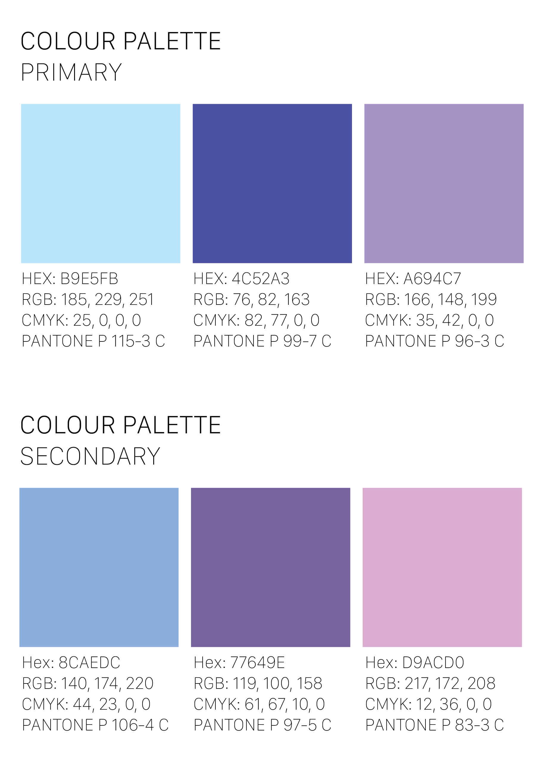 Finalized colour palette based on previous branding and retro, vaporwave aesthetics.