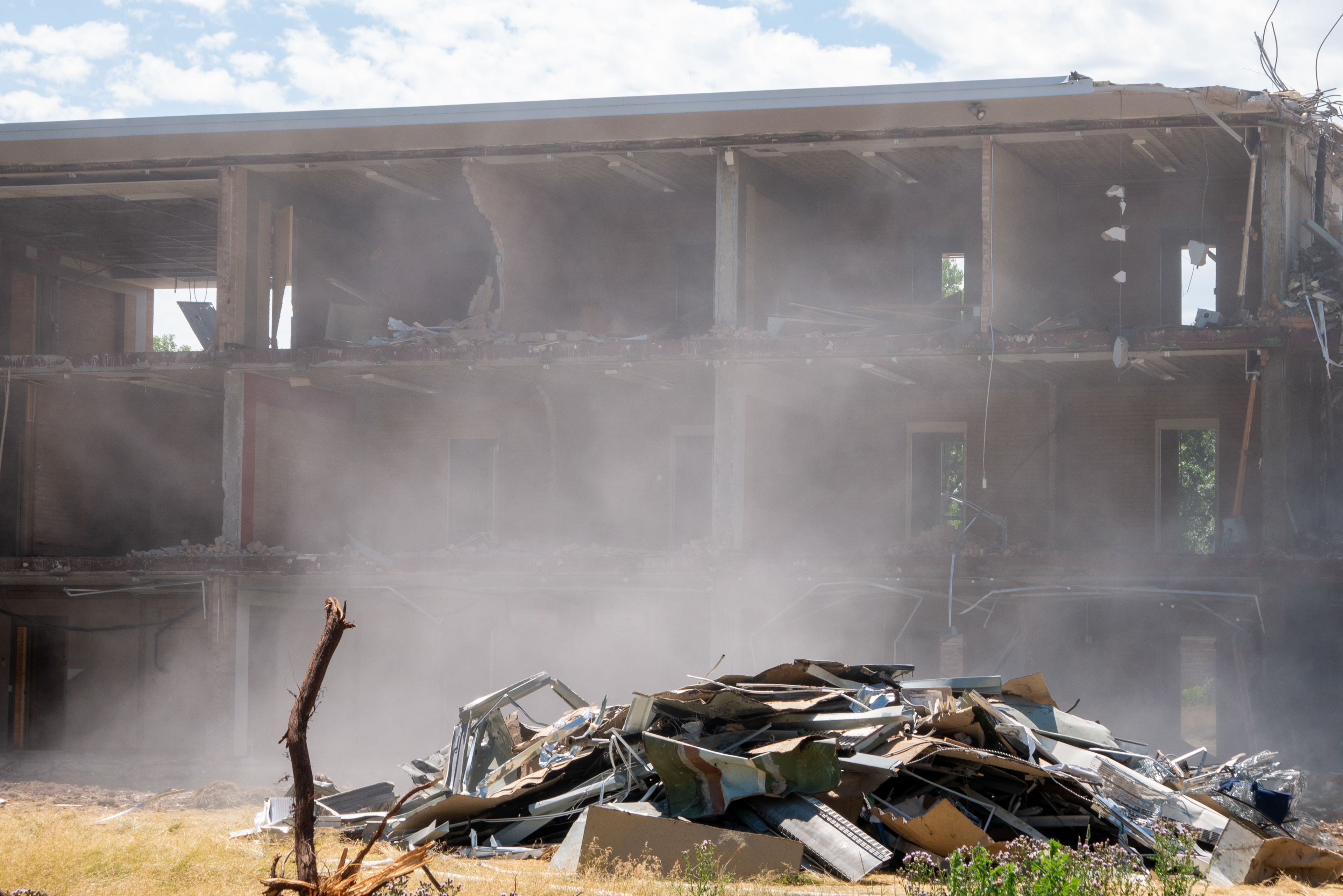 Dust from the demolition of the NE wing, north-facing side