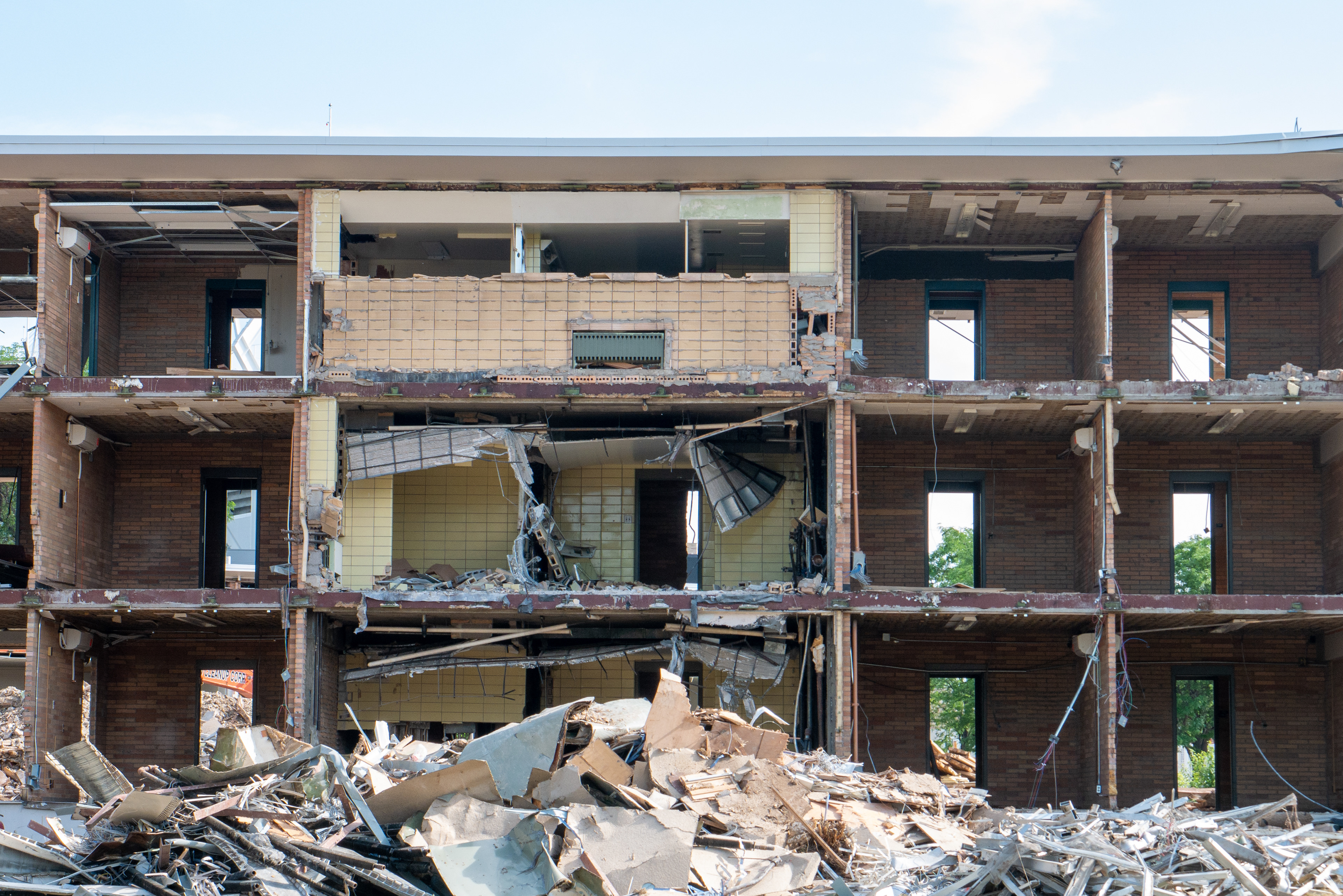 Partially destroyed bathrooms of the NW wing, north-facing side
