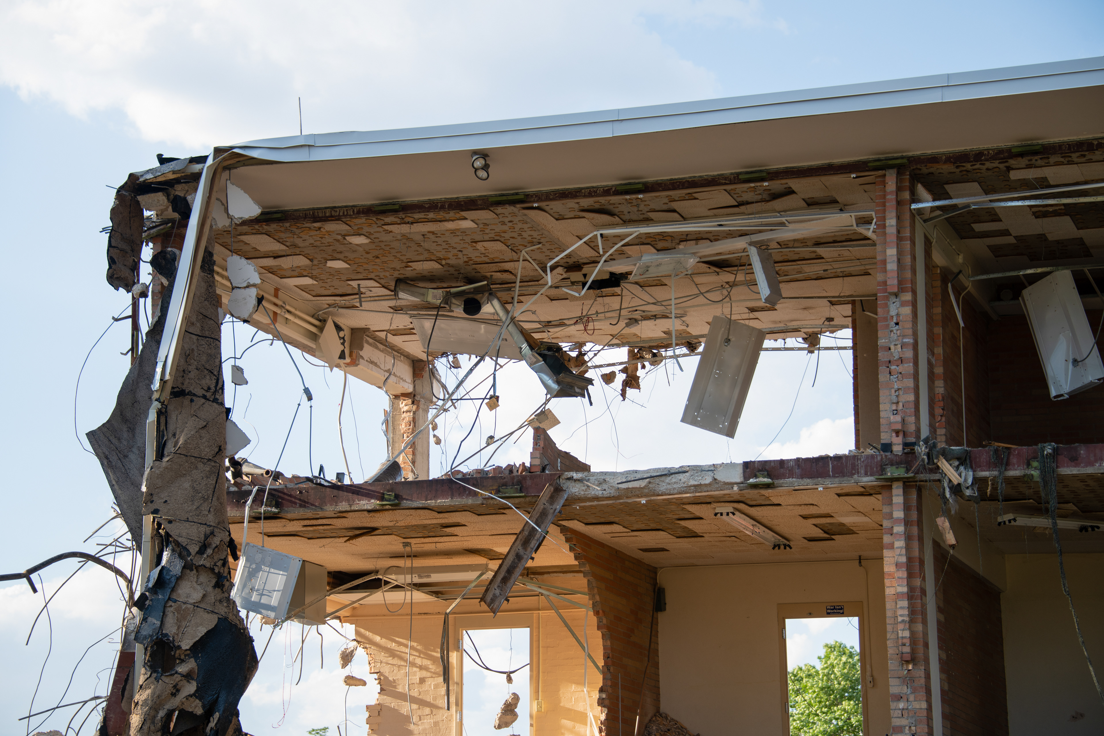 Broken ceiling fixtures of third floor of the SE wing, south-facing side
