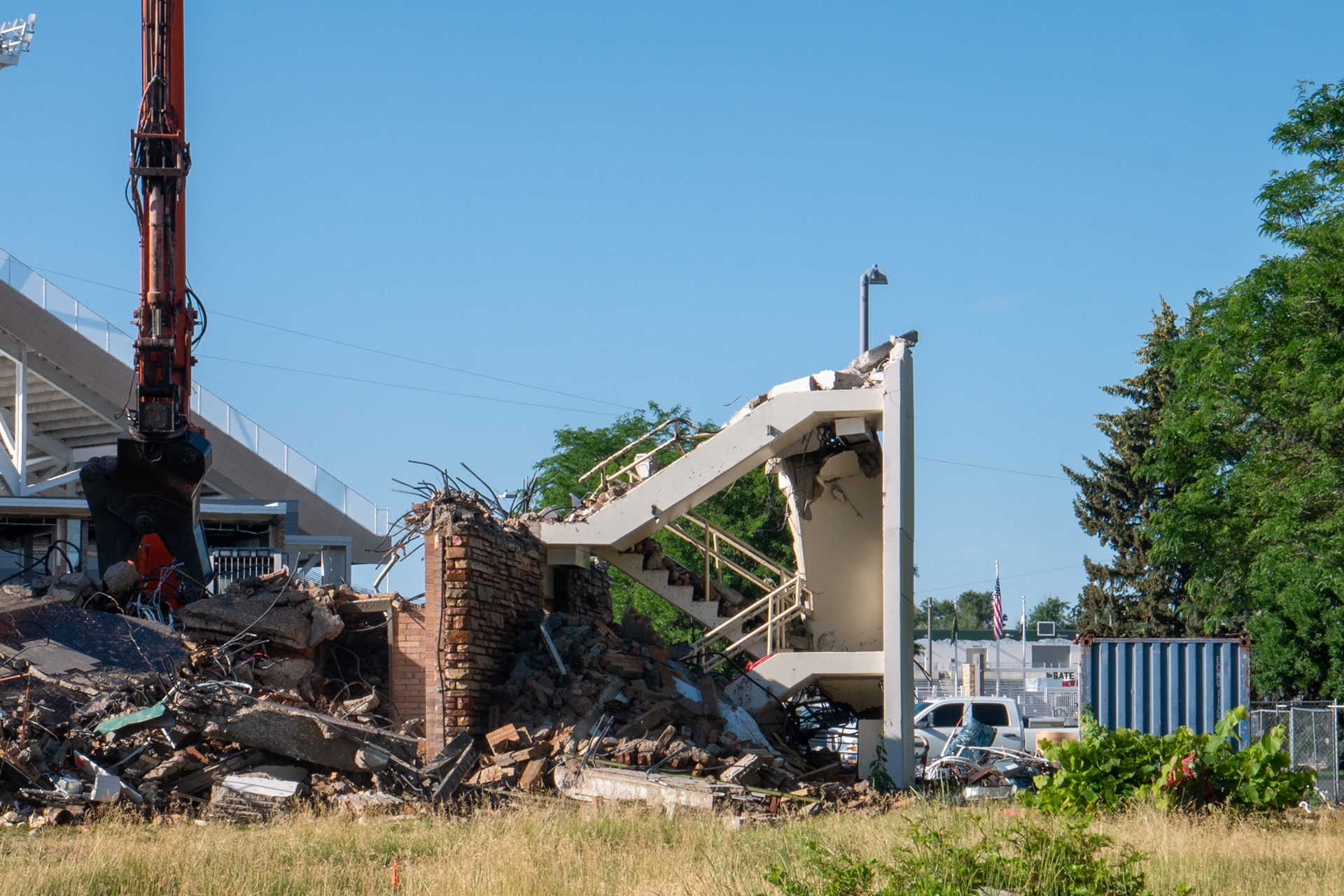 Demolition of NW stairwell, north-facing side