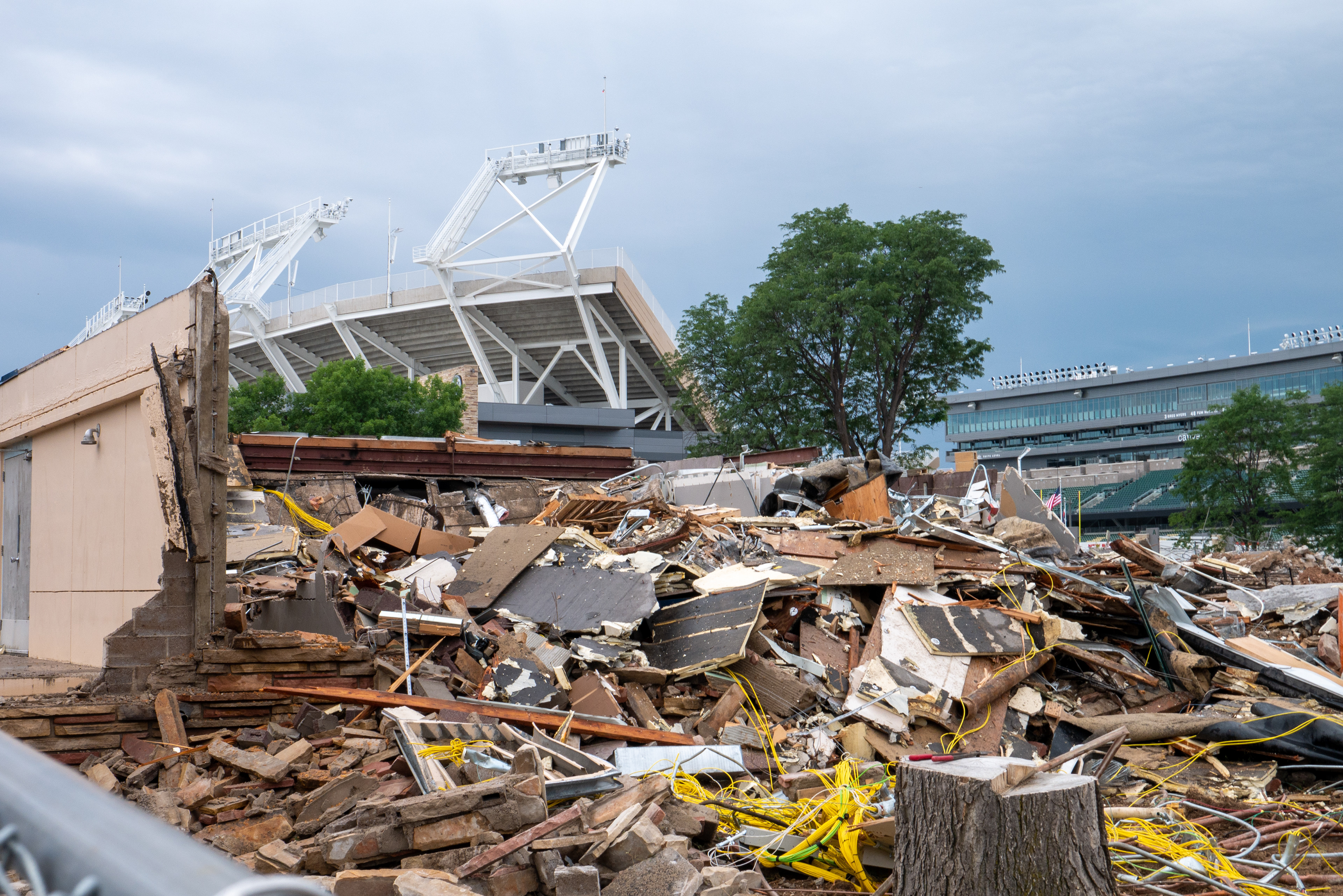 Partial demolition of the core, north-facing side