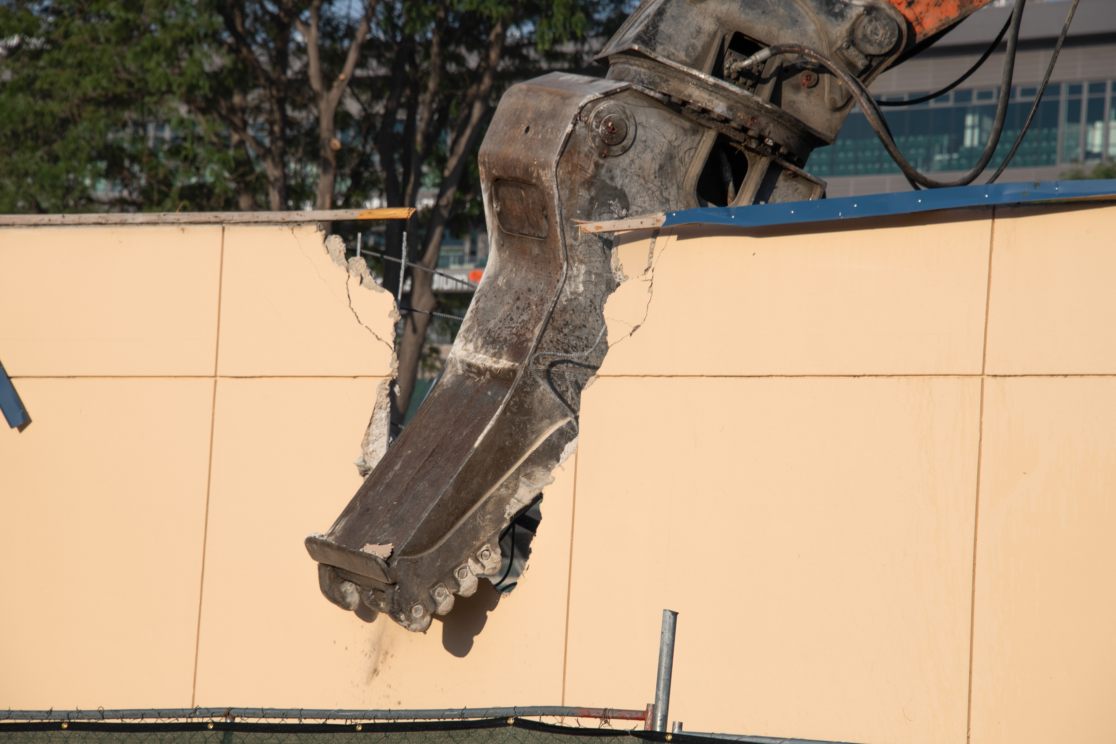 Final demolition of the back wall, east-facing side