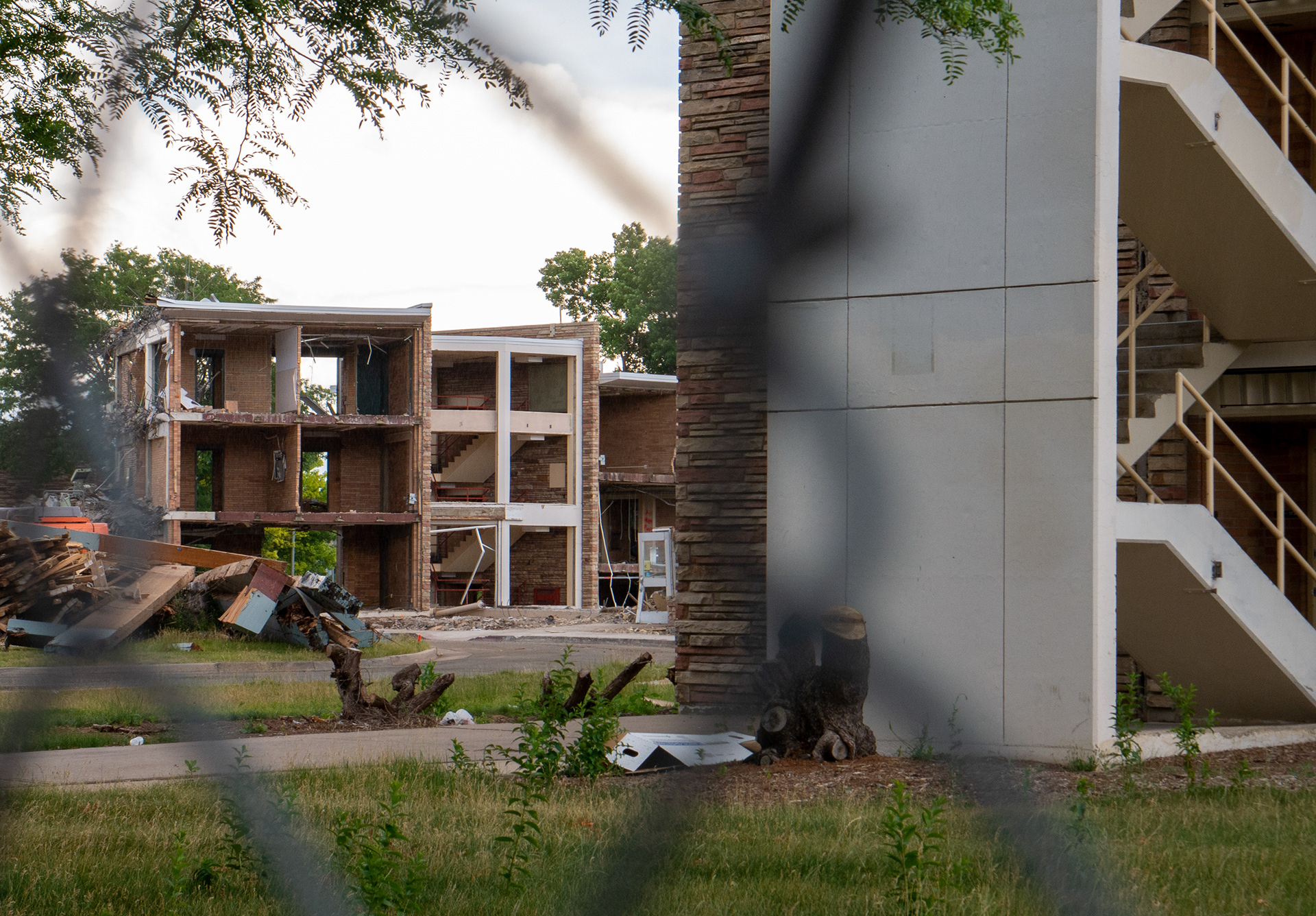 Partial demolition of the NW wing, south-facing side