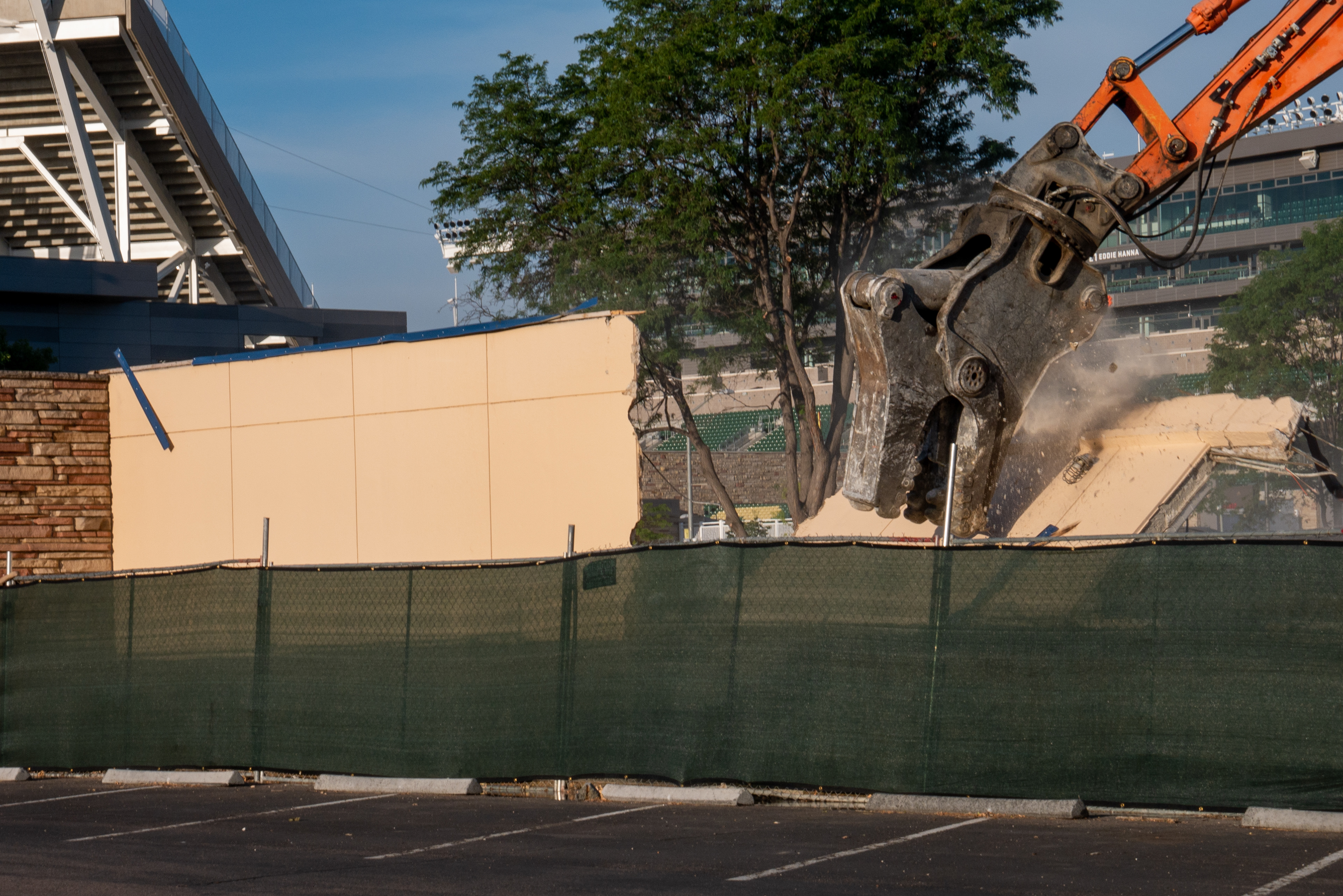 Final demolition of the back wall, east-facing side