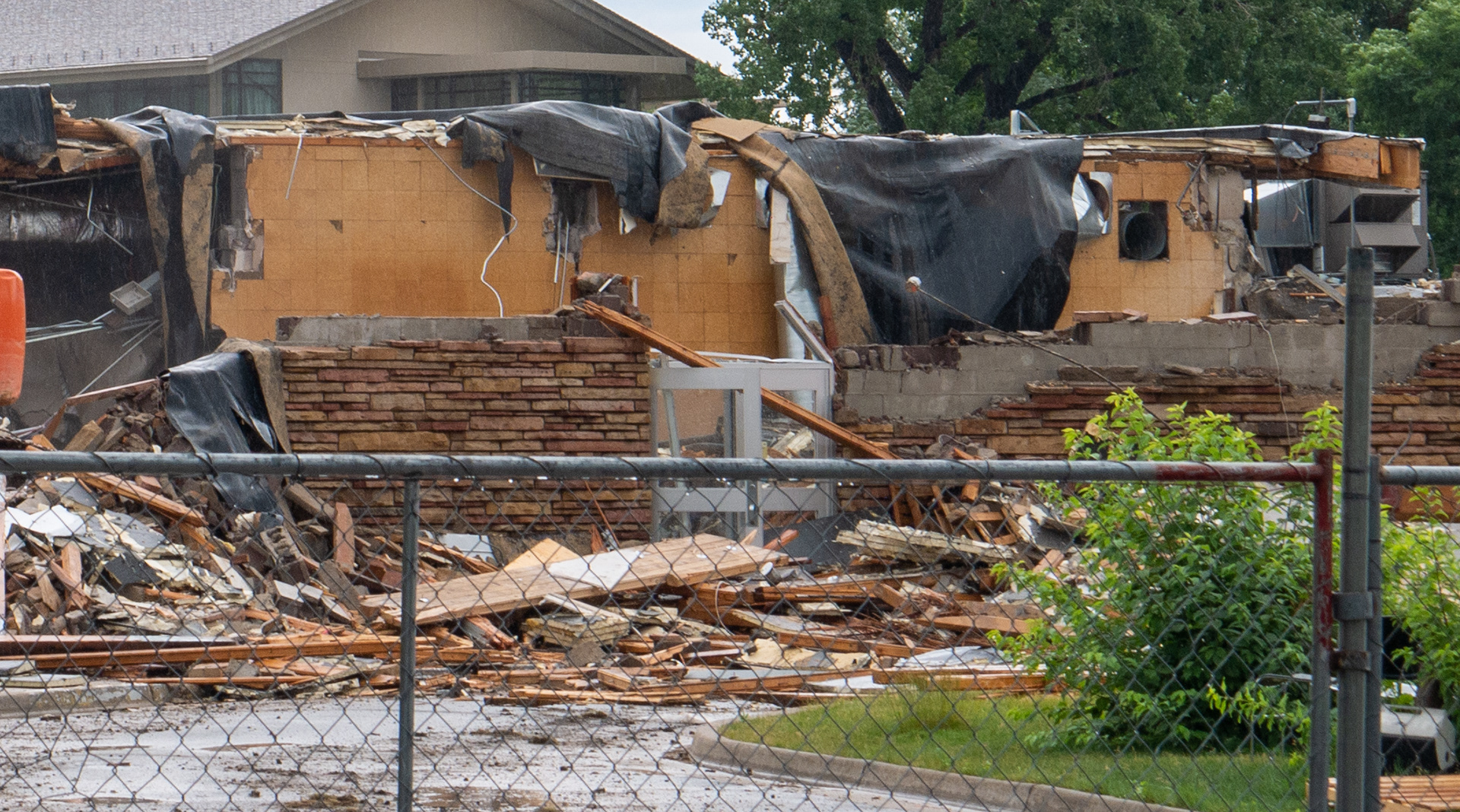 Demolition of the front entrance, west-facing side