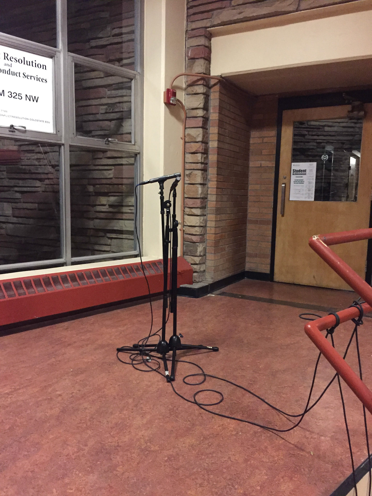 Microphone setup in the north central stairwell