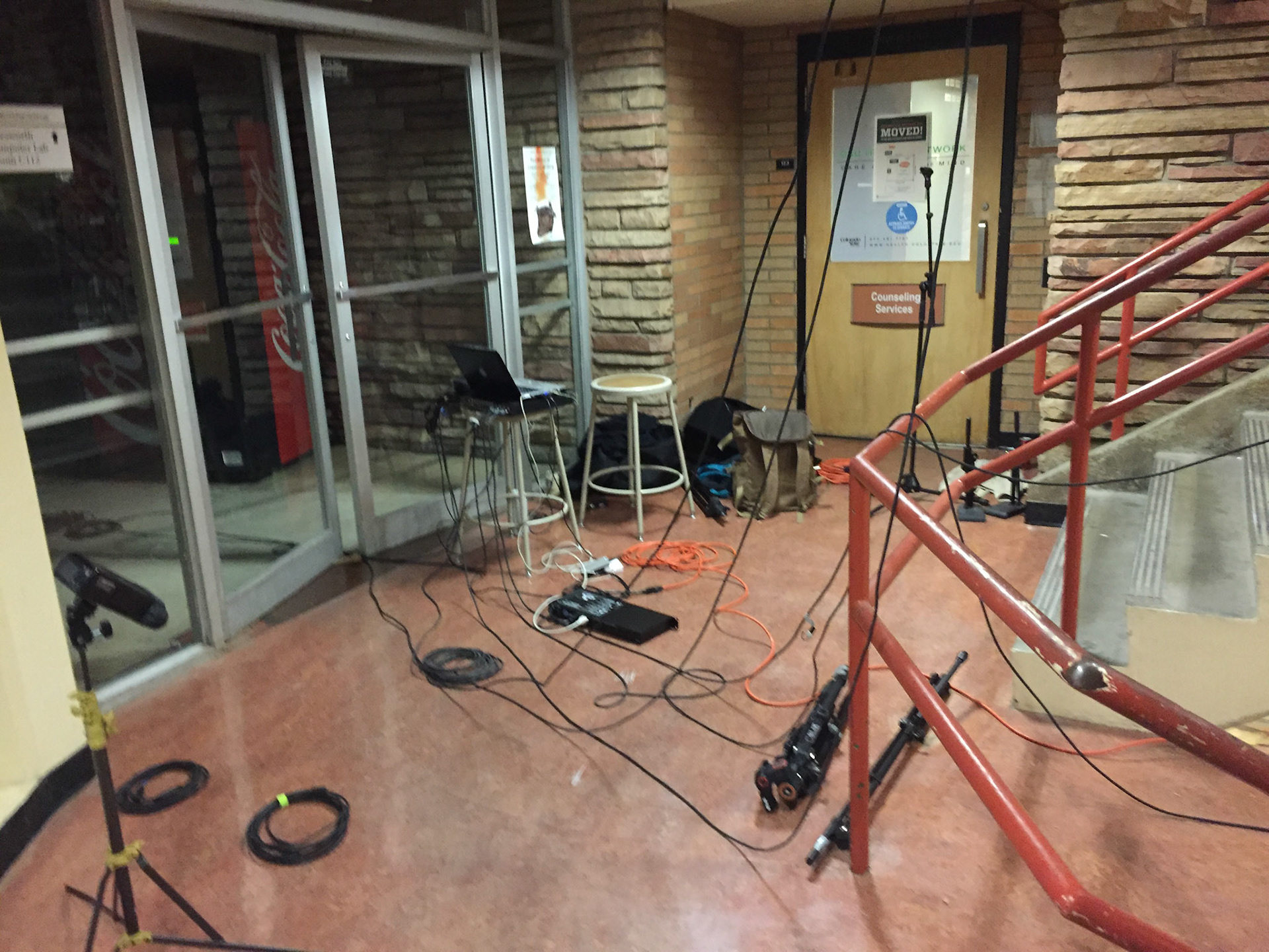 Recording the first sonic tour in the north central stairwell and north glass hallway