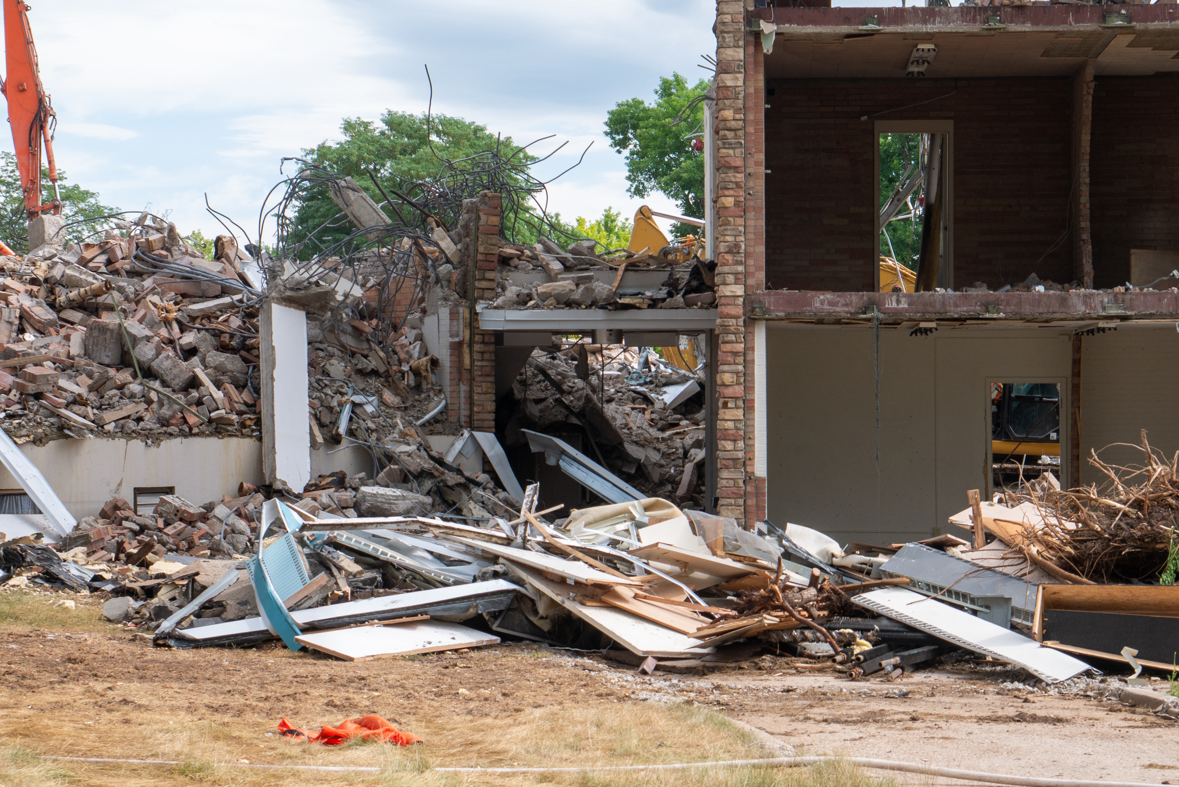 Partial demolition of south entrance, south-facing side