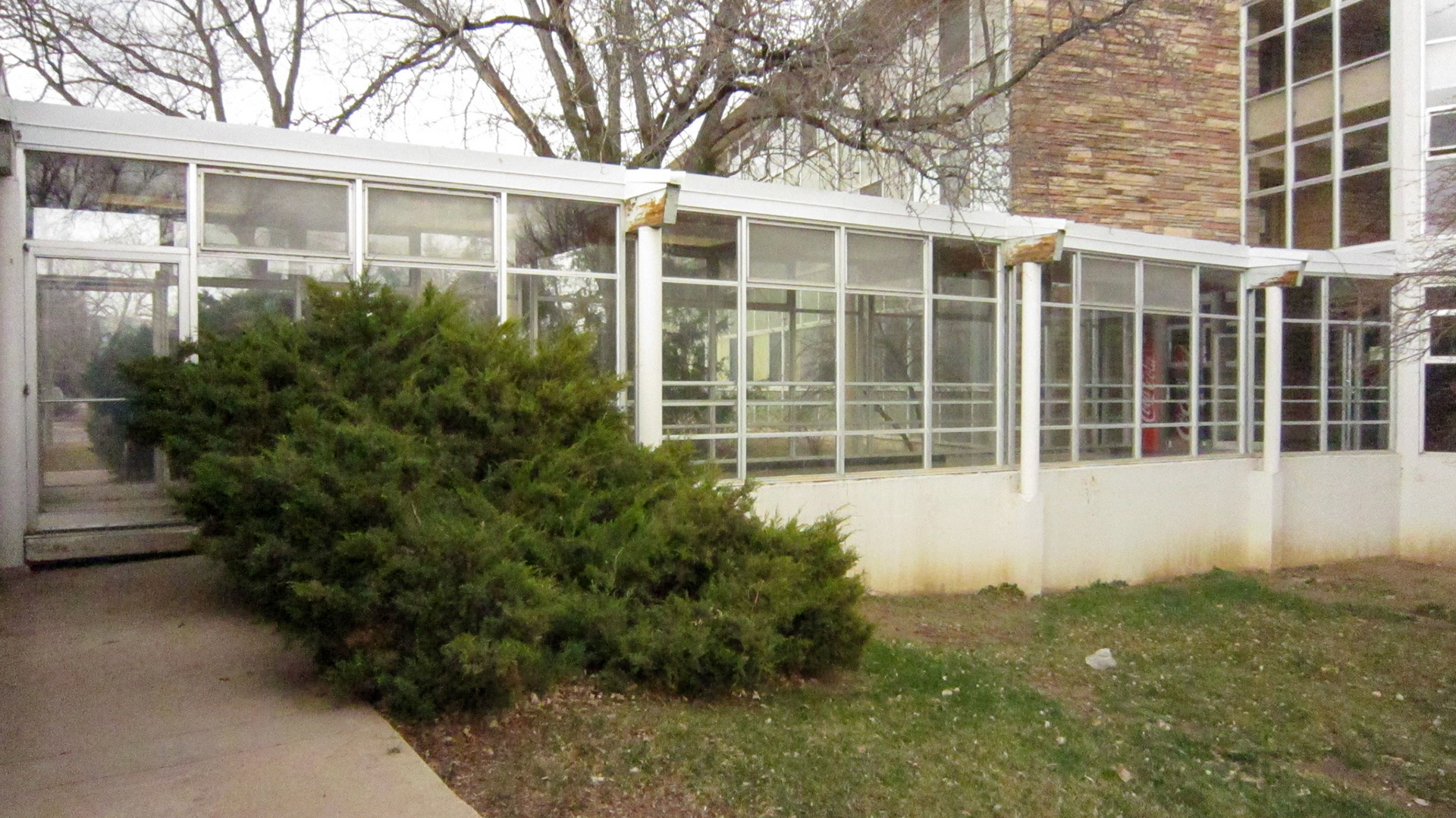 East-facing side of the north glass hallway