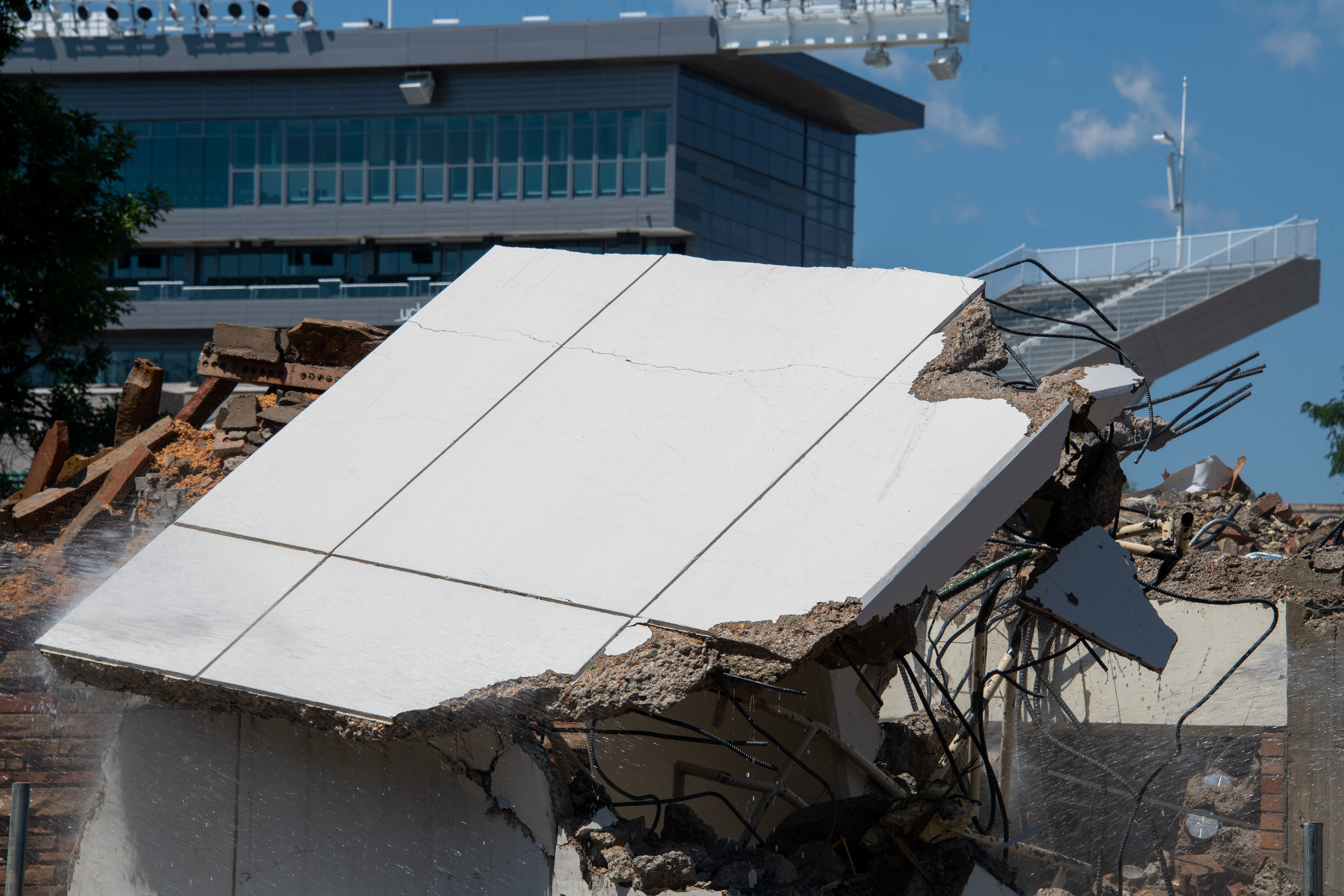 Partial demolition of the SE stairwell, east-facing side