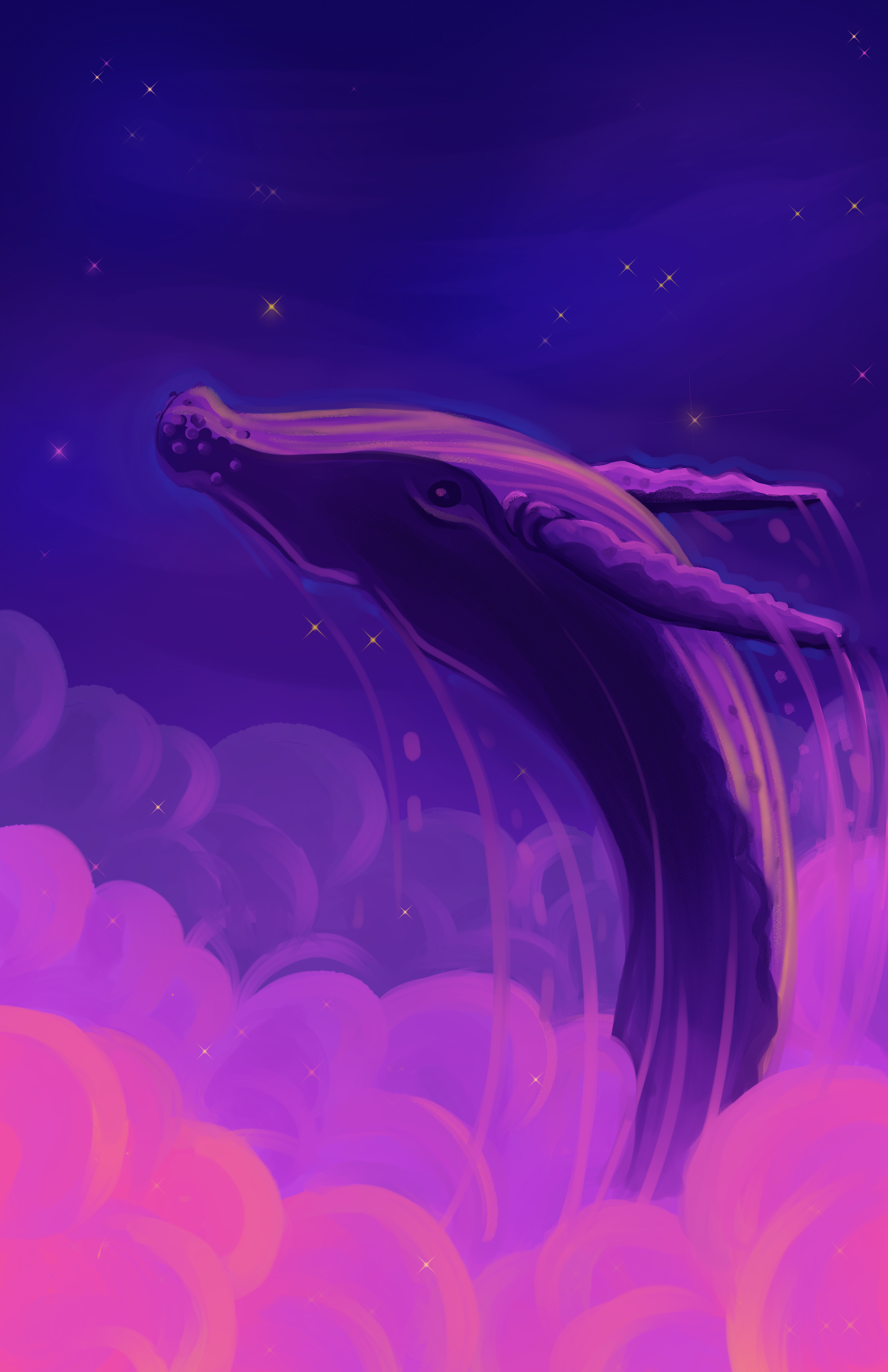 Digital Painting of flying whale - Print Design