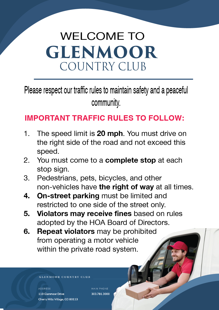 The front with traffic rules and expectations for the HOA