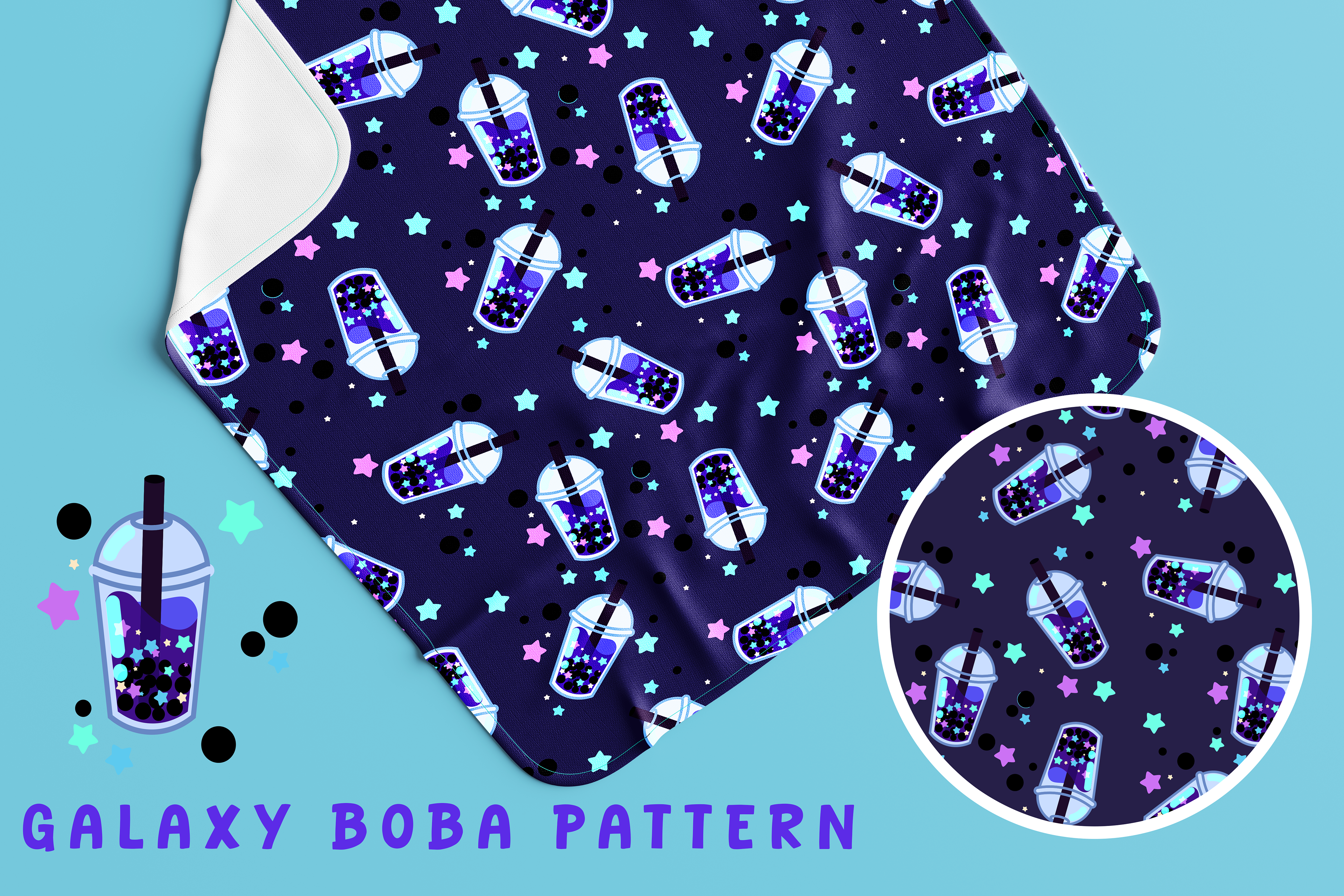 The mockup of my boba pattern in action