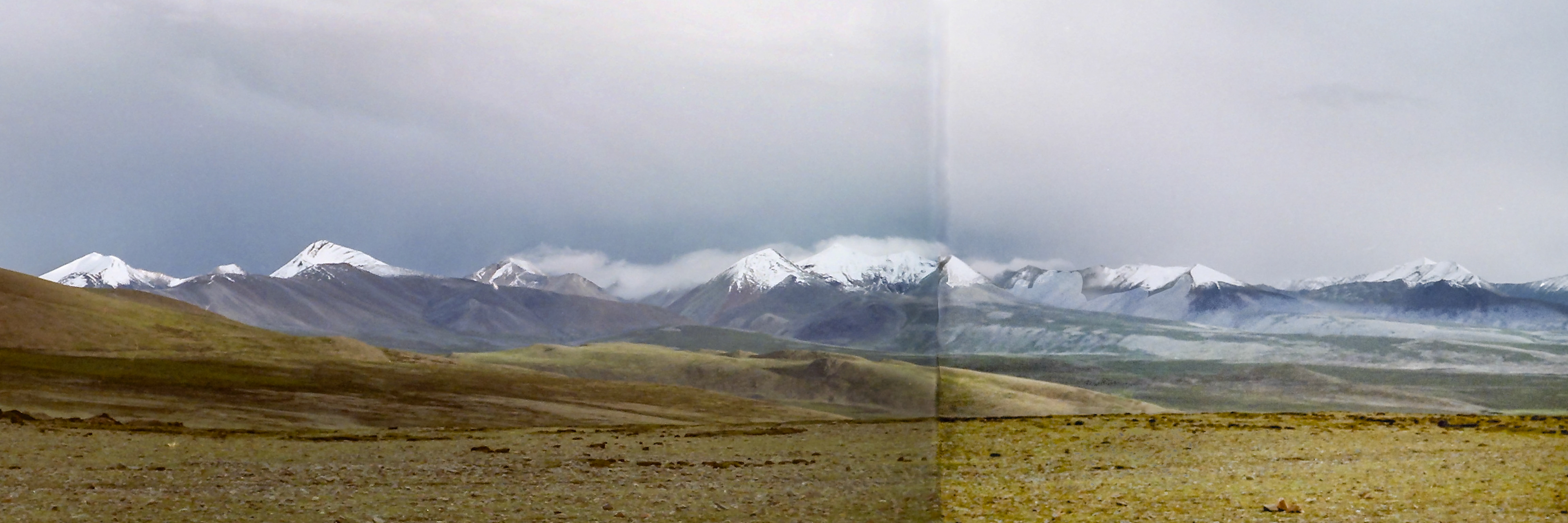 View south from Gyatso La on the Tibet G318. View over Tingri plains onto Cho Oyu &amp; Mount Everest