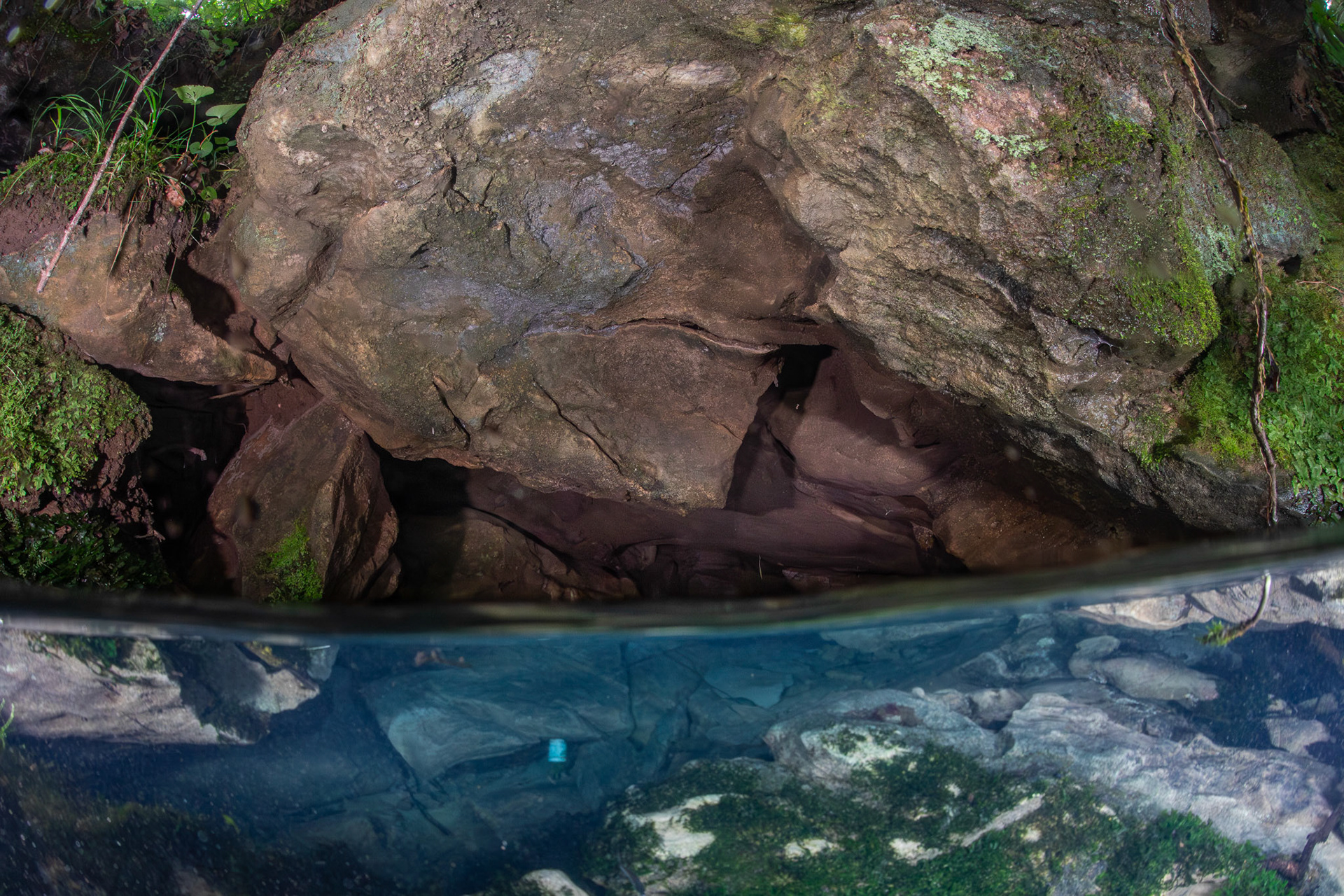 Karst openings inside spring head.