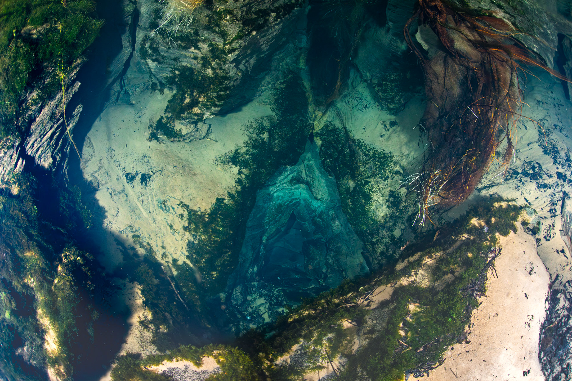 Karst openings inside spring head.
