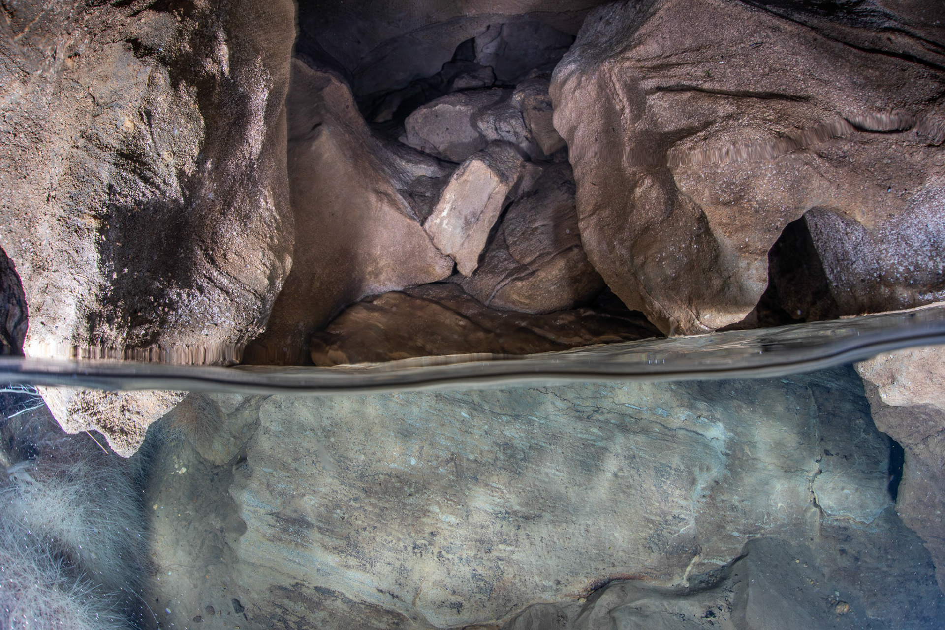 Karst openings inside spring head.