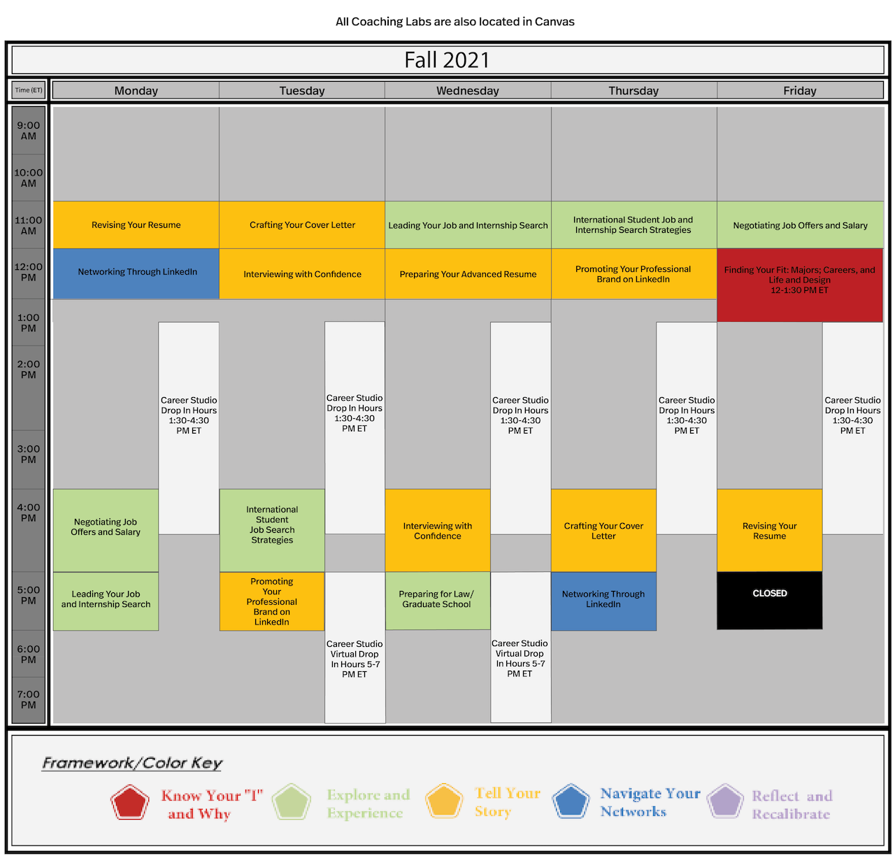 Schedule for fall 2021 career fairs