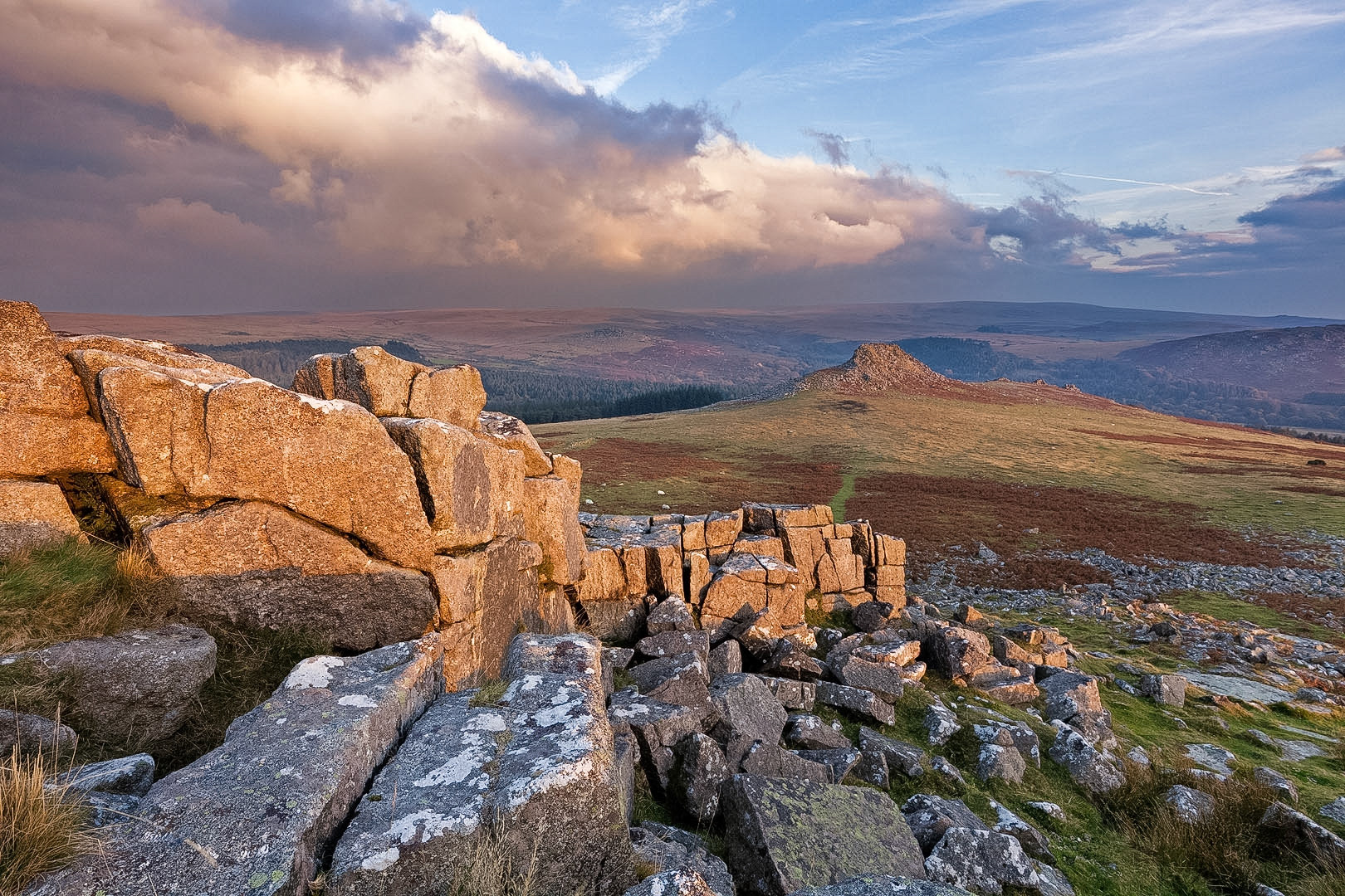 The view from Sharpitor to Leather Tor on Dartmoor. Taken late one afternoon at last light.