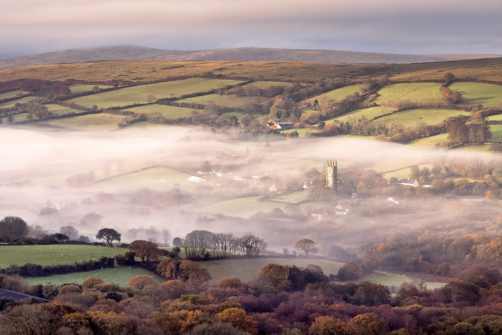 The village of Widecombe in the moor, Dartmoor, taken early one morning