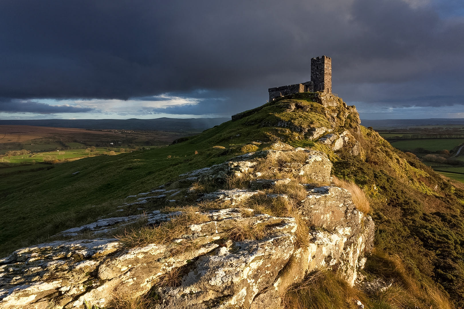 Brentor church in late afternoon sunlight