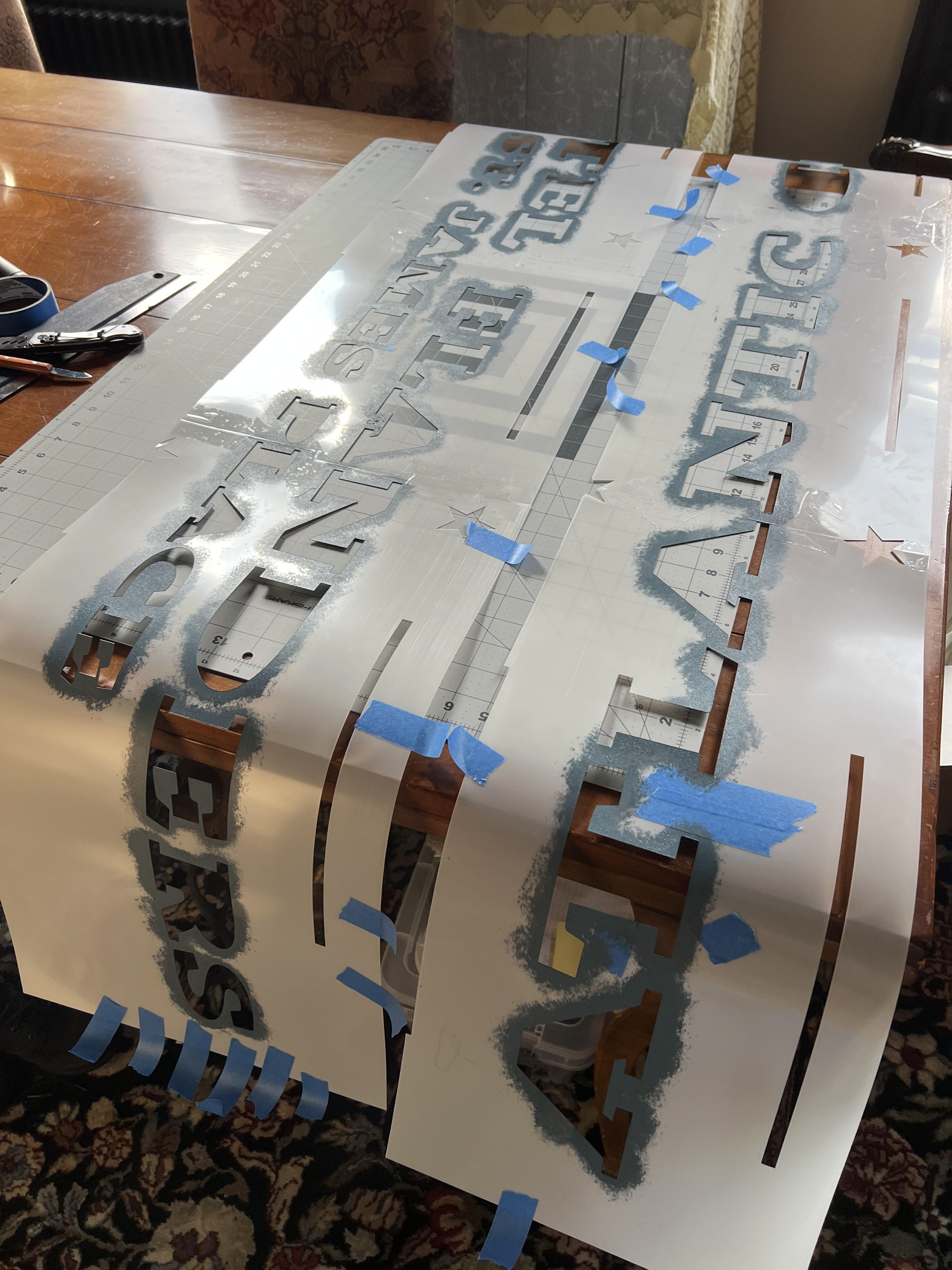 Stencils for Crisp Text cut and utilized on Right and Left Panels