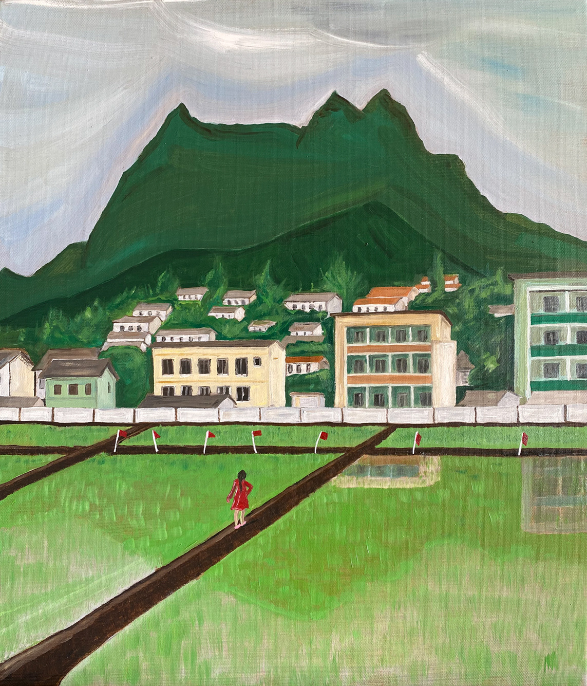 Girl on the berm Maengsan-eup North Korea, 45 x 53cm Oil on canvas 2020 