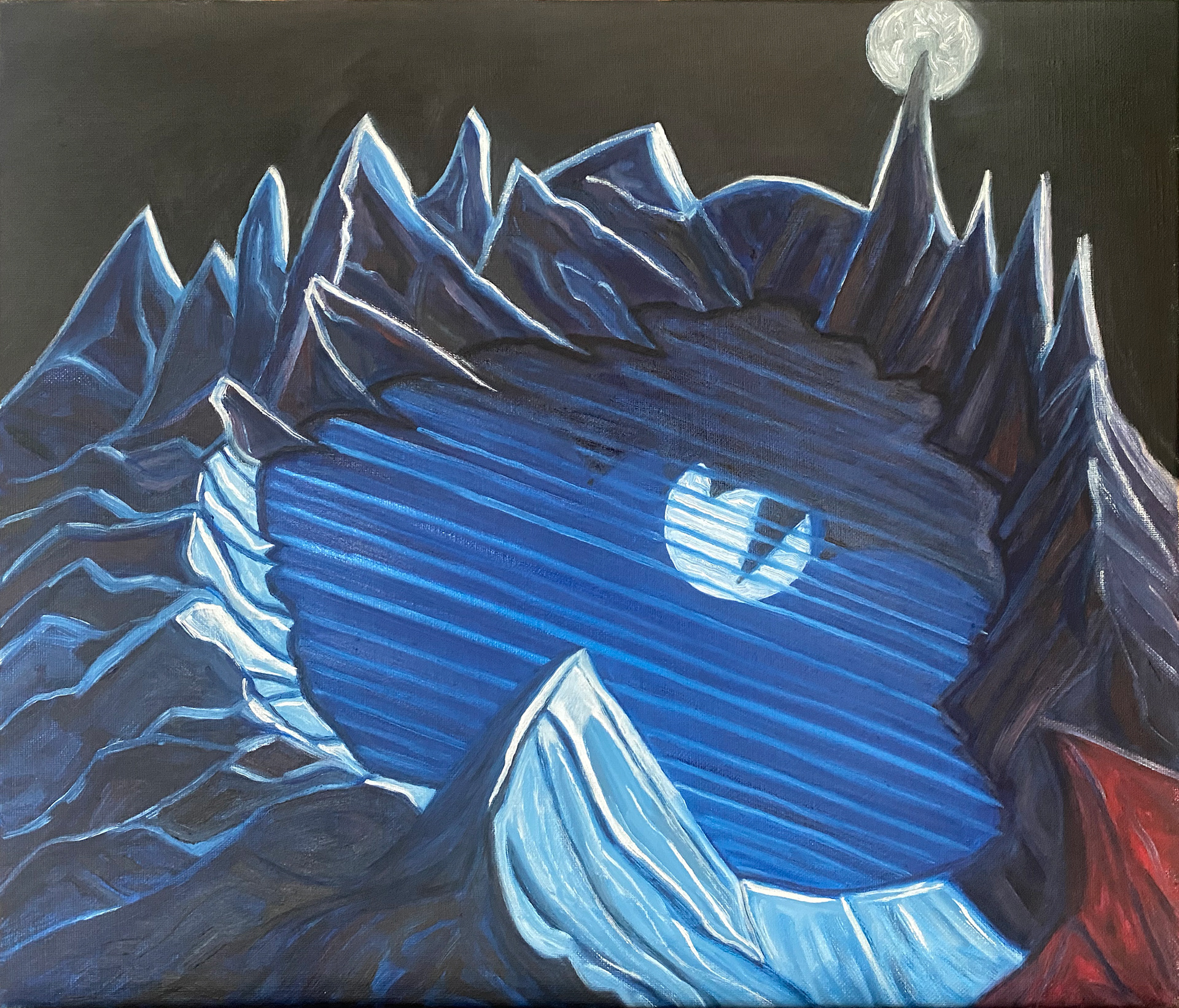 Paektu-san Moonlight. A 53 x 45cm Oil on canvas (August 2023).