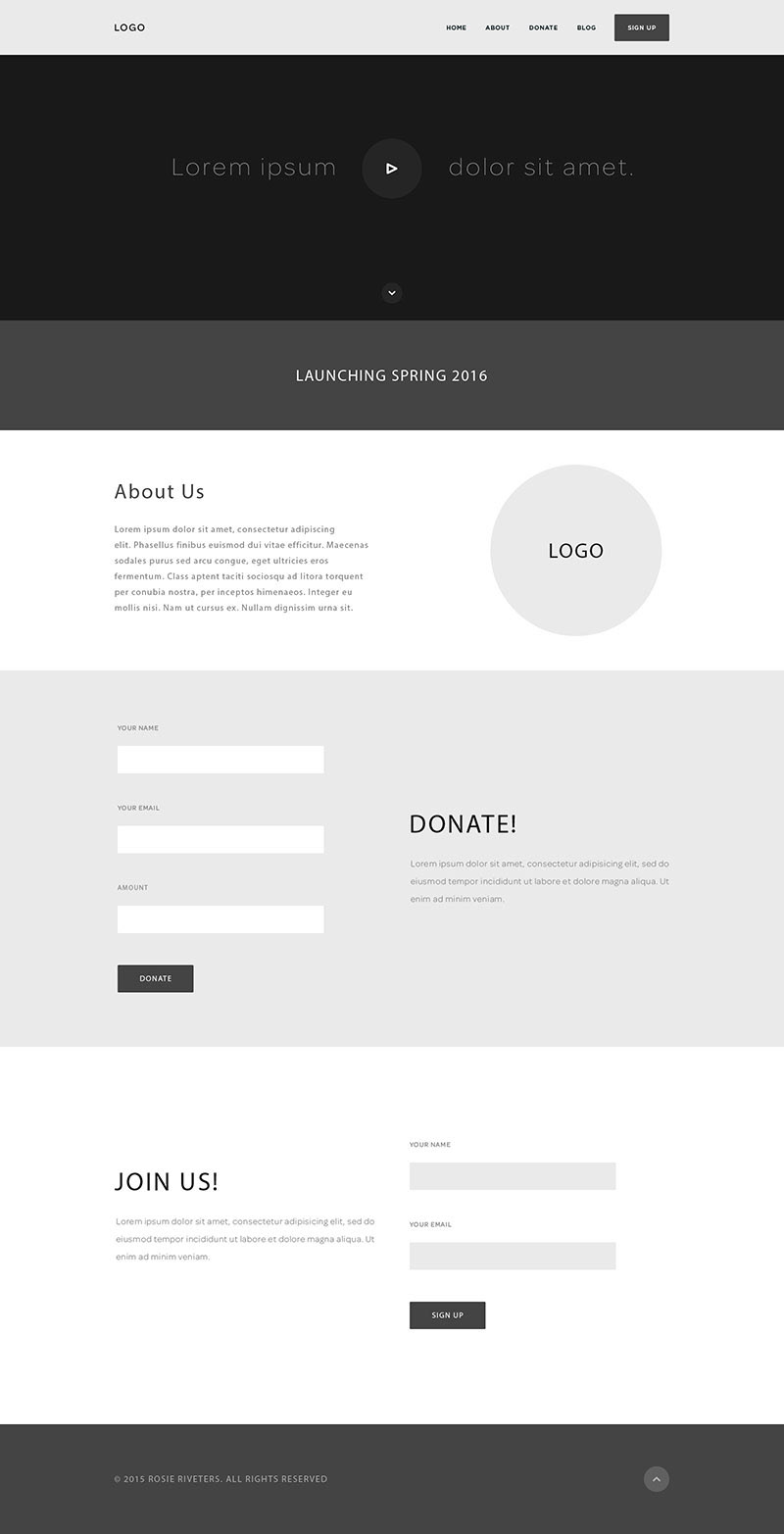 The initial wirefame for RosieRiveters.com.