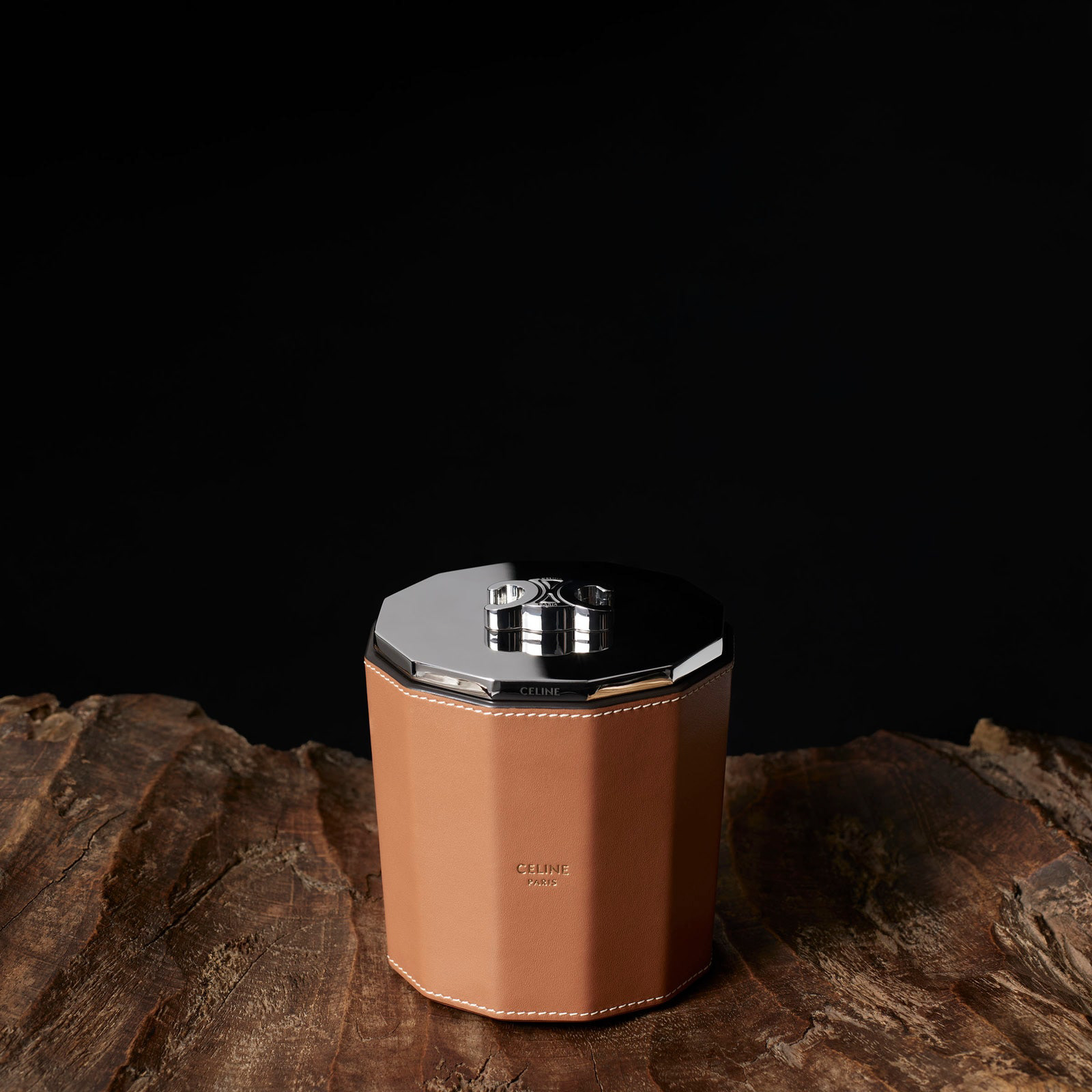 Pot en cuir Tan et couvercle, Celine
