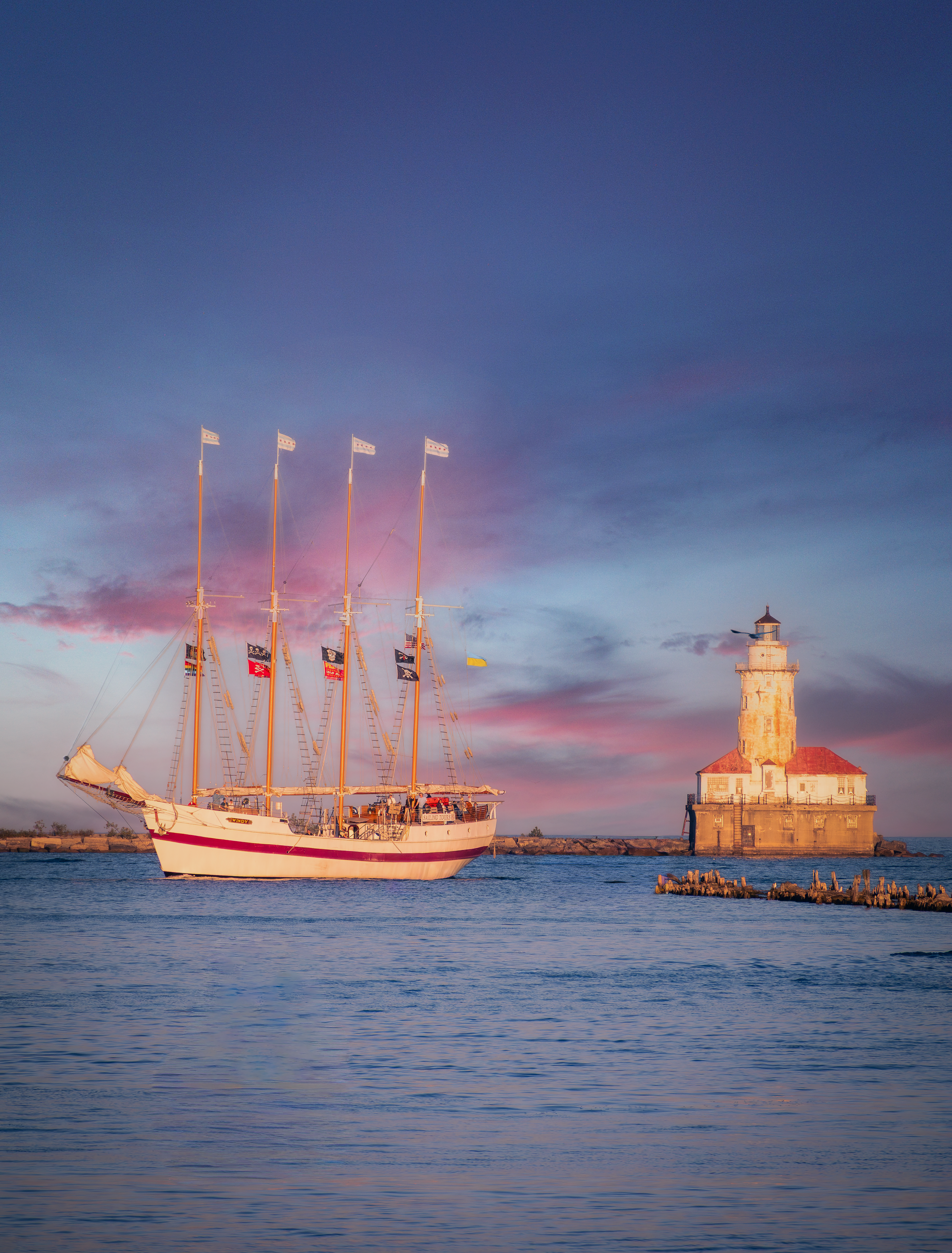 "Chicago Sunset Lighthouse"
